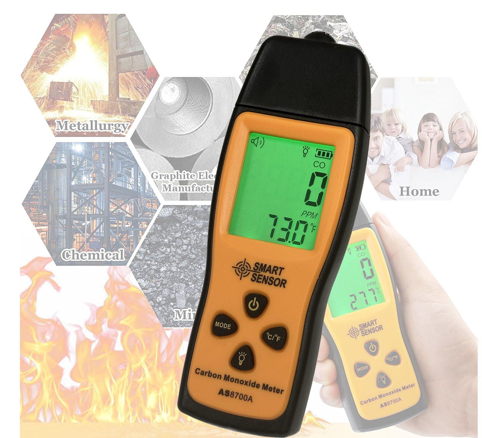 Handheld Carbon Monoxide Meter CO Gas Leak Detector Alarm Precision PPM Temp US