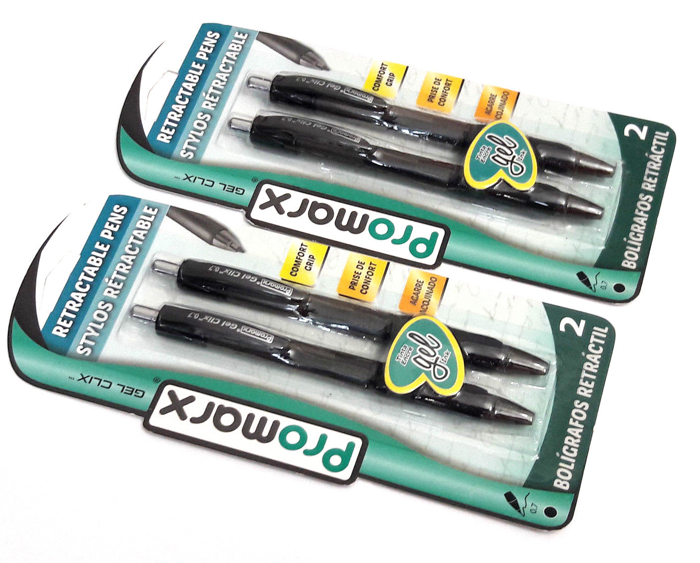 2 PACKS 4 PENS Promarx® GEL CLIX™ COMFORT GRIP RETRACTABLE BLACK INK 0.7
