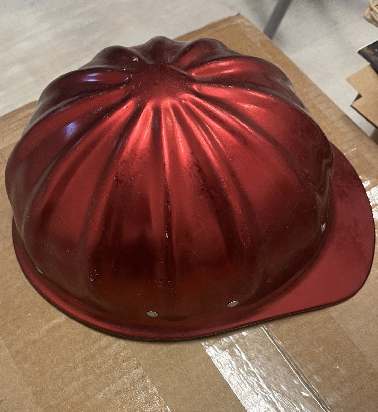 Vintage Fibre-Metal SuperLite Aluminum Hard Hat 1960-70’s Safety Cap CRIMSON