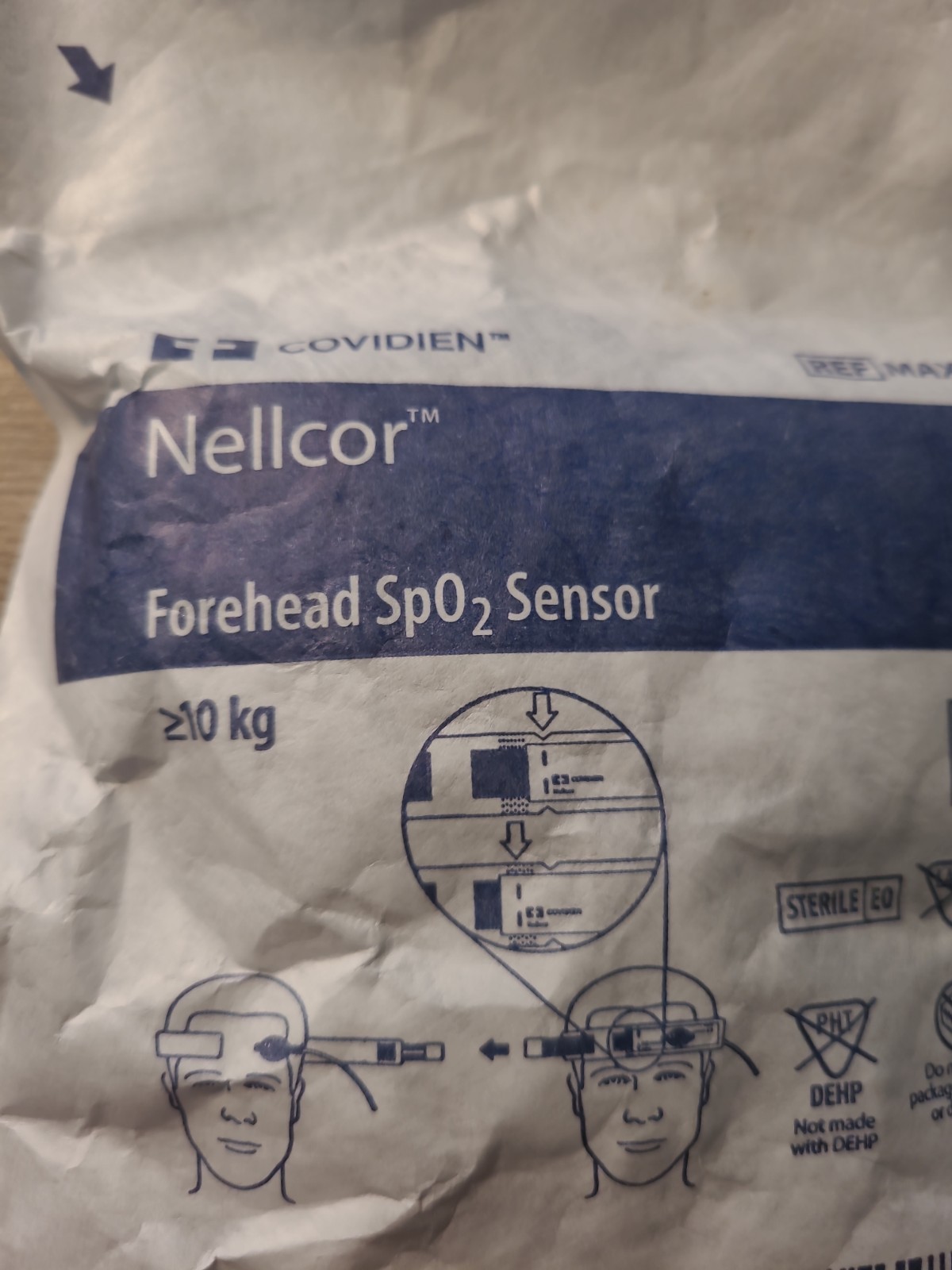 NELLCOR OXIMAX FOREHEAD SP02 SENSOR GREATER THEN 10 KG, BY COVIDIEN