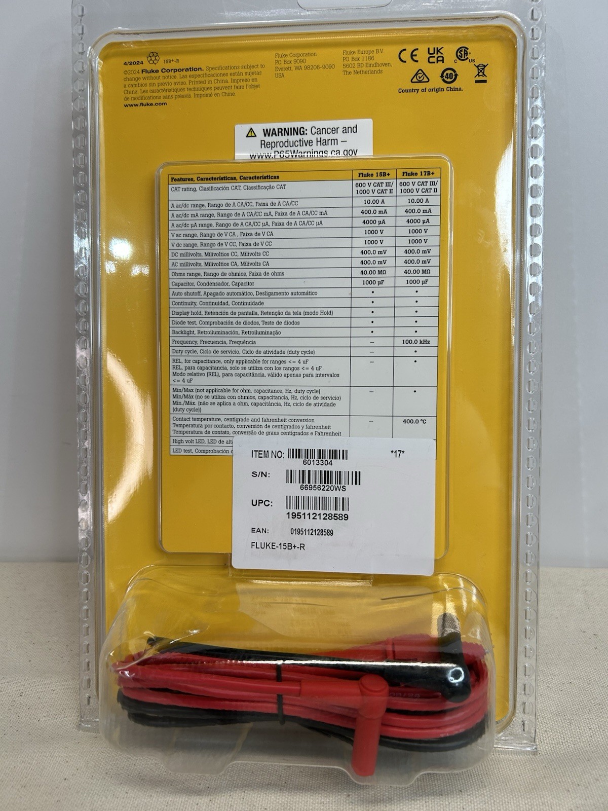 FLUKE 15B+ CAT III 600V Digital Multimeter 1000V/10A NEW~FACTORY SEALED