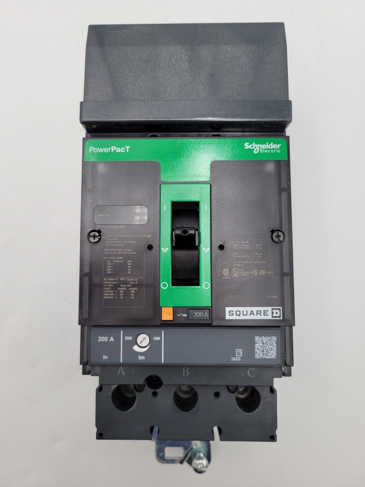 Square D JJA36200 PowerPact I-Line Circuit Breaker 200A 600VAC 3P 3PH Type JJA