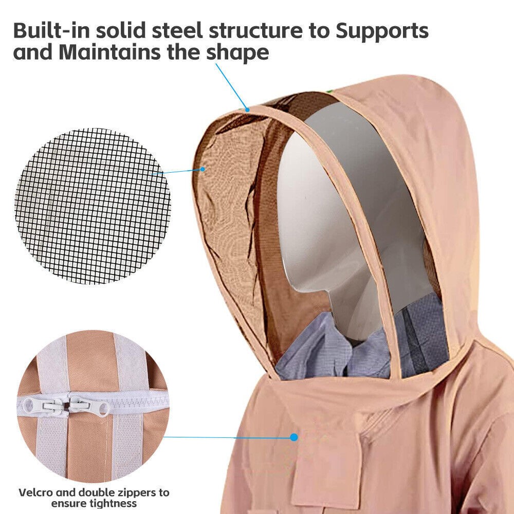 XXL Full Body Anti-bee Suit Cotton Beekeeping Clothing w/Veil Hood&Gloves Unisex