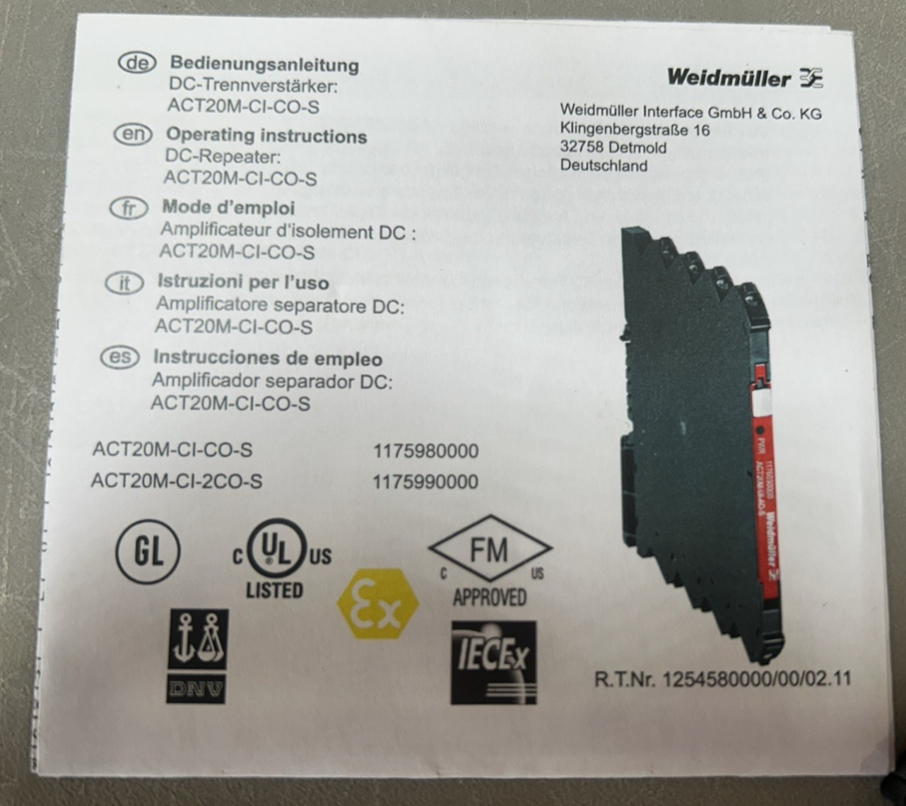 NEW WEIDMULLER 1175980000 ACT20M-CI-CO-S Signal Transmitter