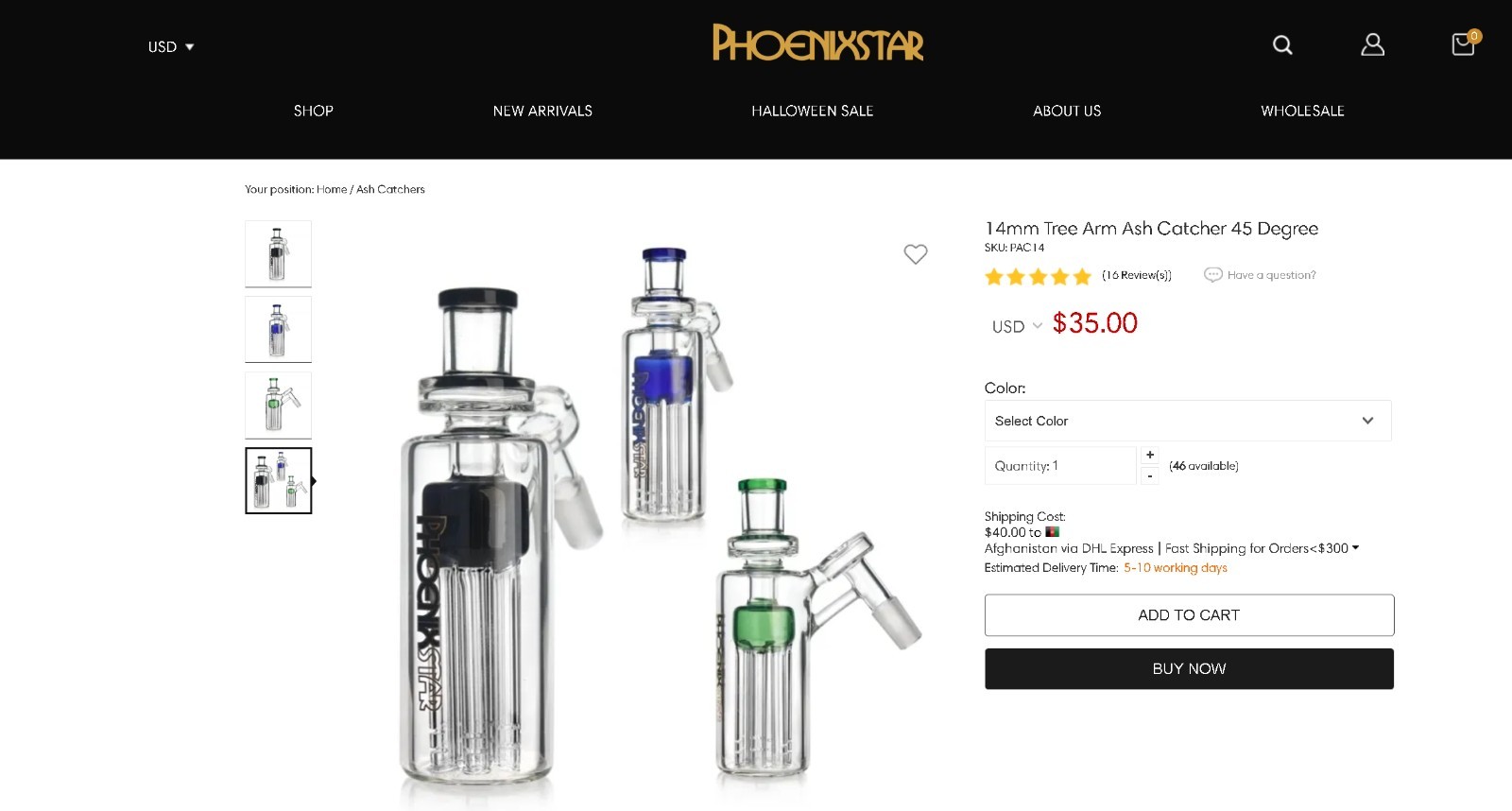Ash Catcher 45° Phoenix 14mm w/Tree Perc Water Pipe Glass EXTRA THICK 2025