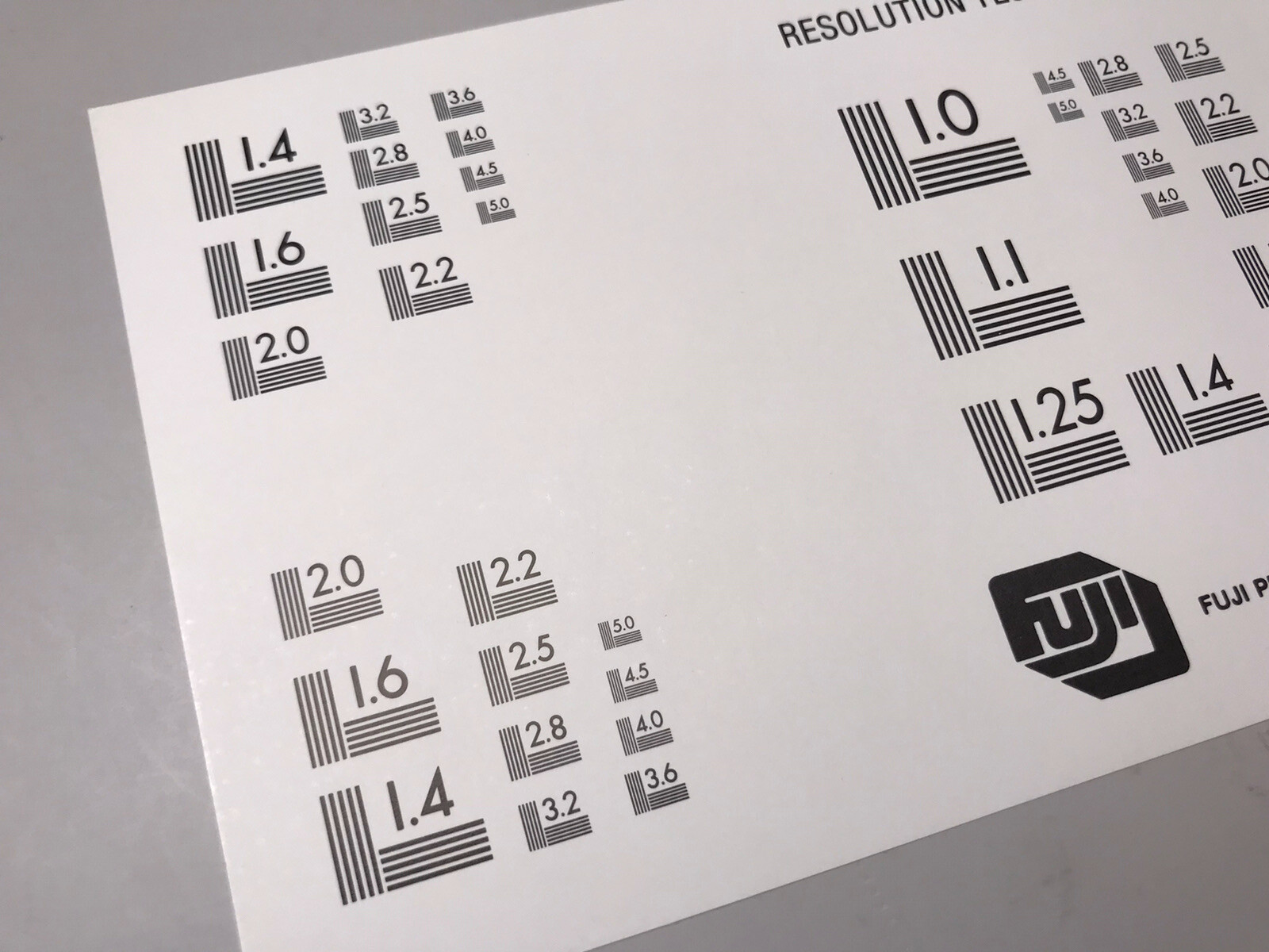 Fuji Photo Film Resolution Test Chart for Cameras, Lenses or Optics, 7.4”x3.4”