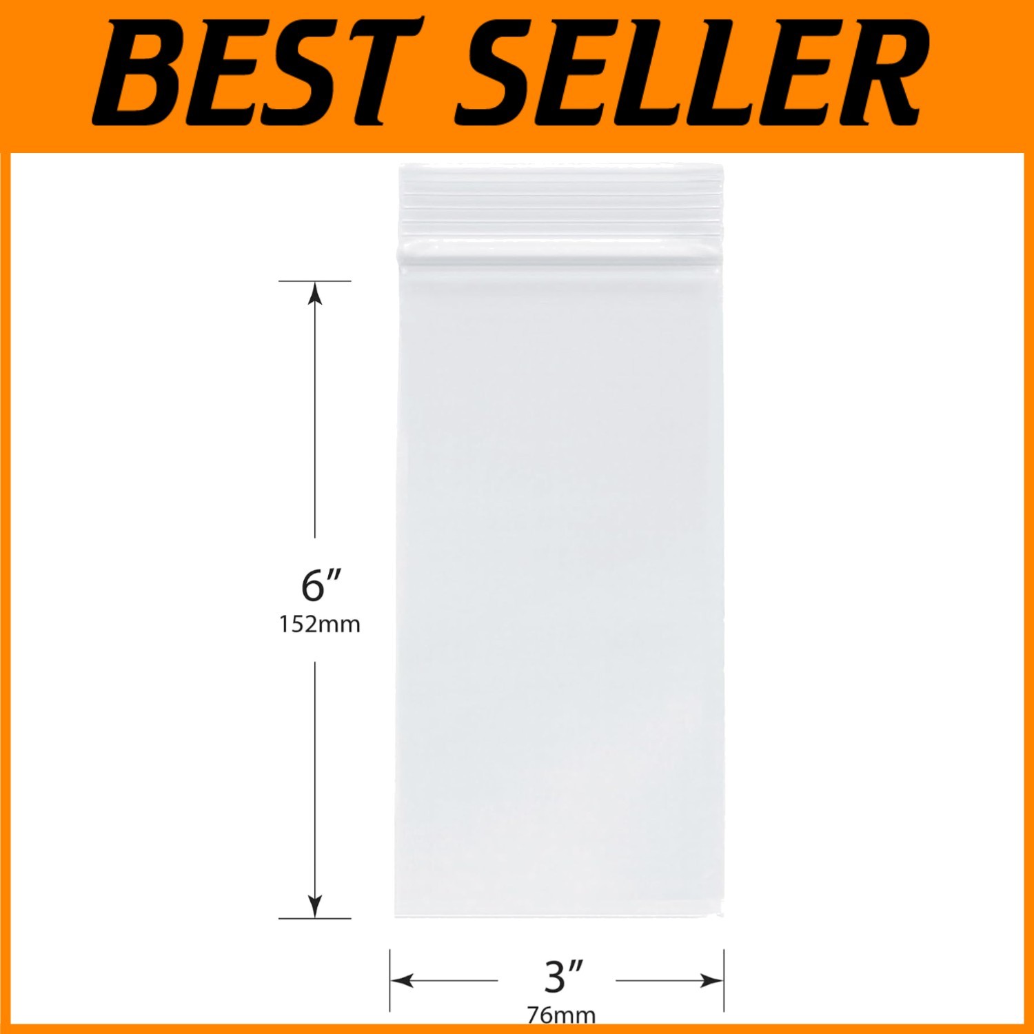 1000 Resealable 3×6 Plastic Bags, Zipper Closure