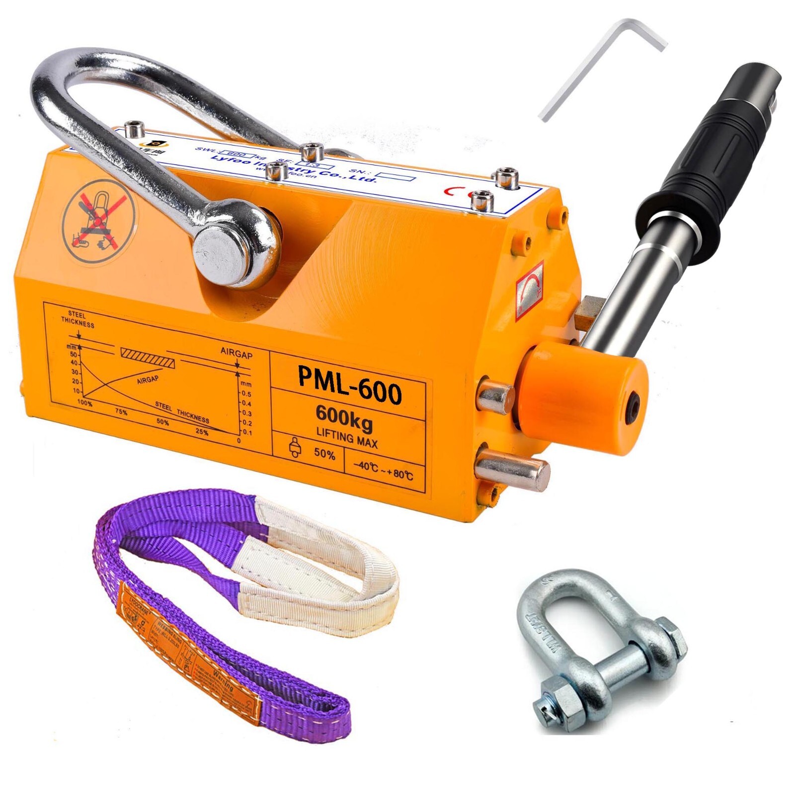 Magnet LIfter 1320 lbs (3:1 Safety Factor) Permanent Magnetic Lifter 600kg