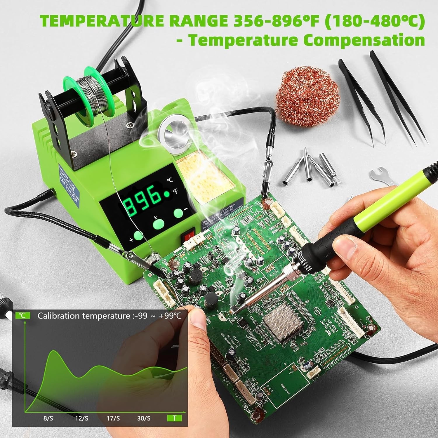 Soldering Station, 100W Digital Display Soldering Iron Station Kit with 2 Hel…
