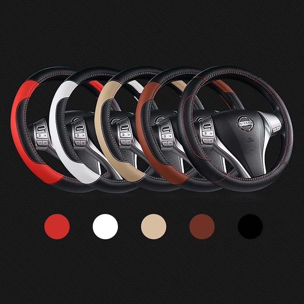 Leather Steering Wheel Cover Universal White Non-Slip Breathable Microfiber 38cm