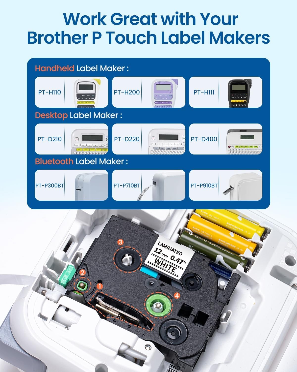 10PK For Brother P-Touch 12mm 0.47” Laminated TZE-231 TZ-231 for PT D210 D220