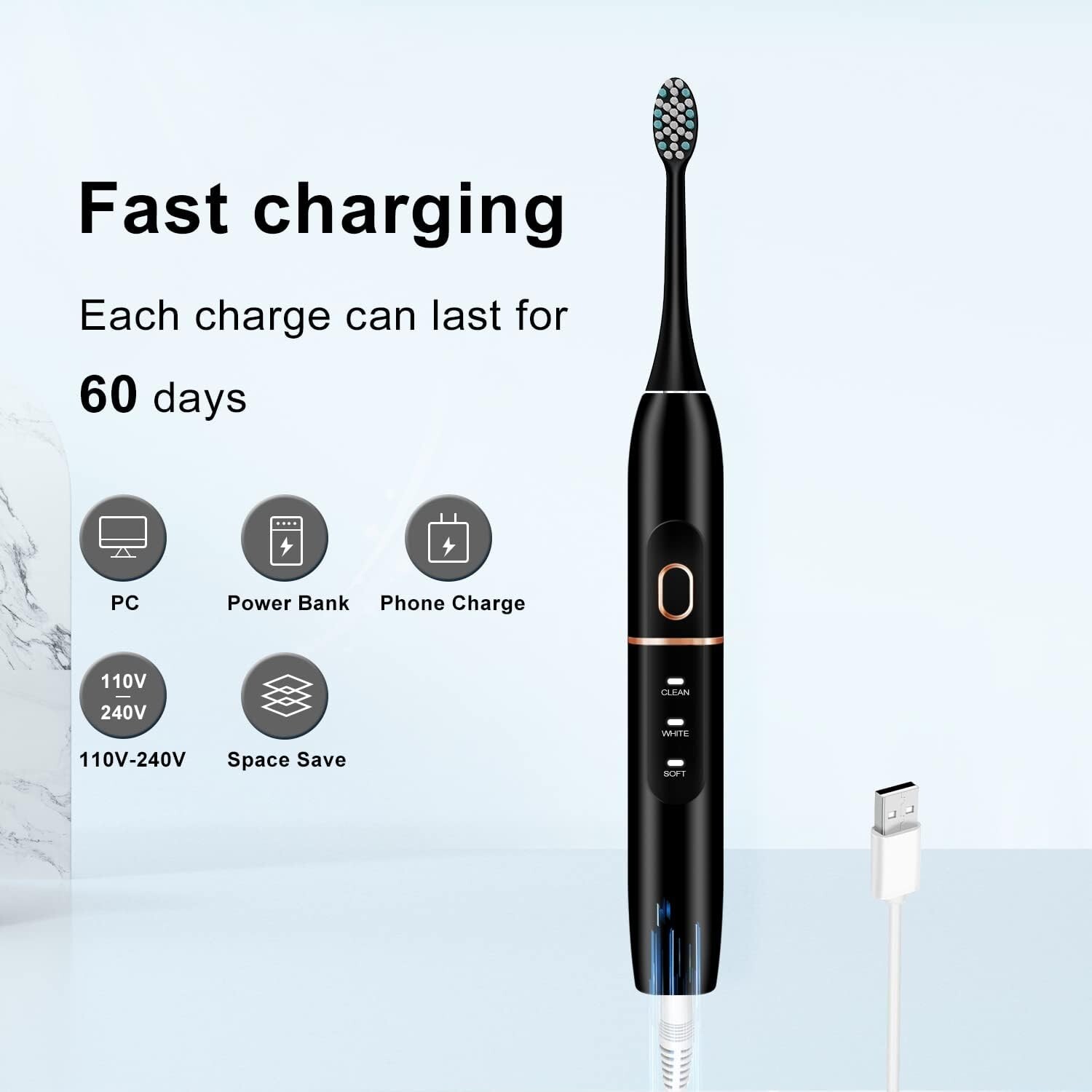 Electric Toothbrush Set, Comes with 8 Brush Heads & Travel Case,4 Modes