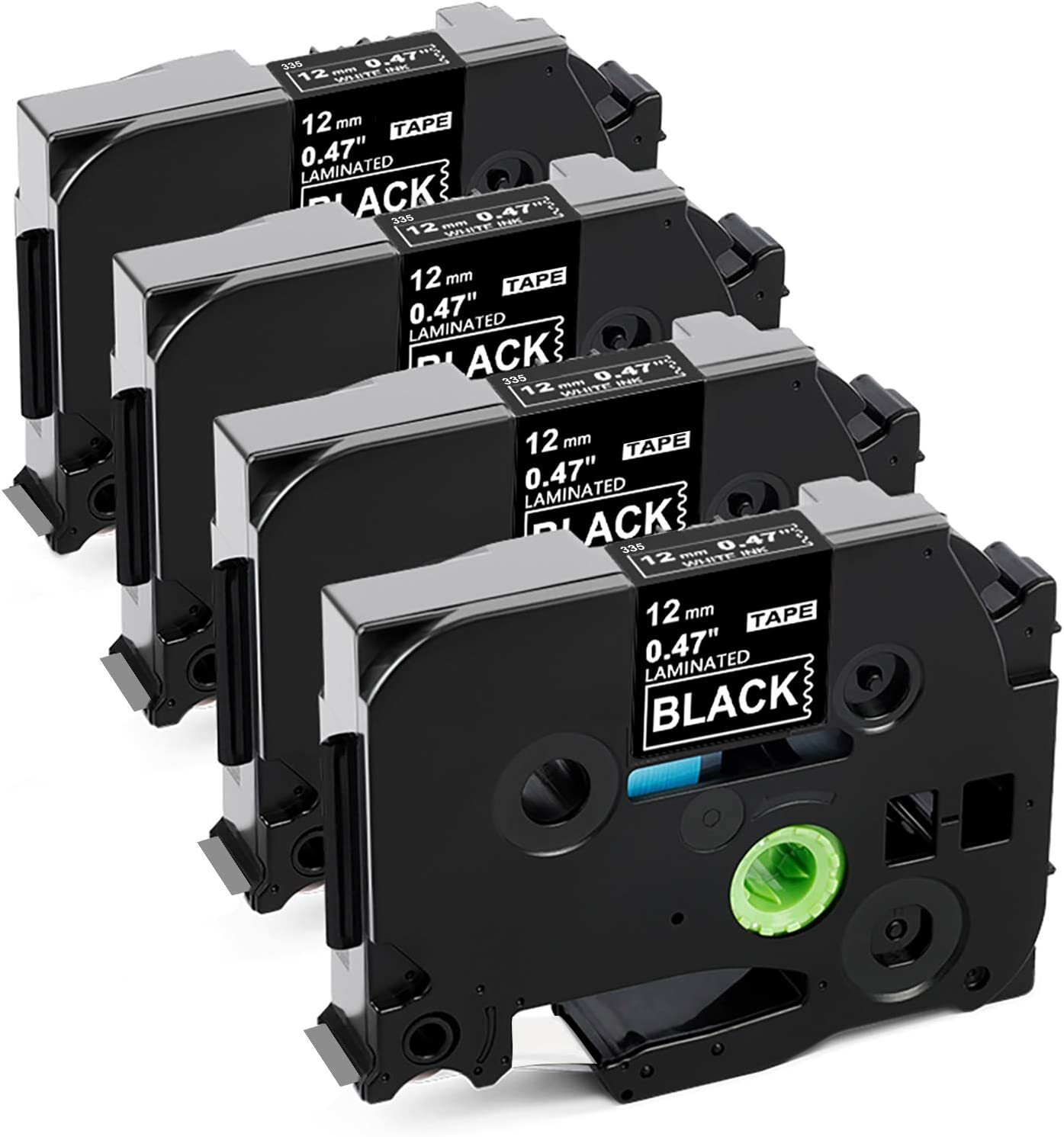 4Pcs TZ TZe335 Compatible Brother P-Touch Label Maker Tape 12mm White on Black
