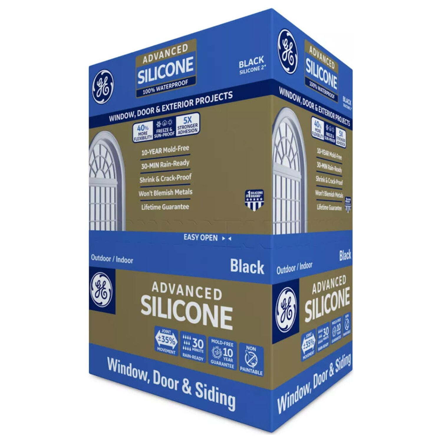 GE Advanced Silicone Window & Door Sealant, Pack of 1,Black 10.1 fl oz Cartridge