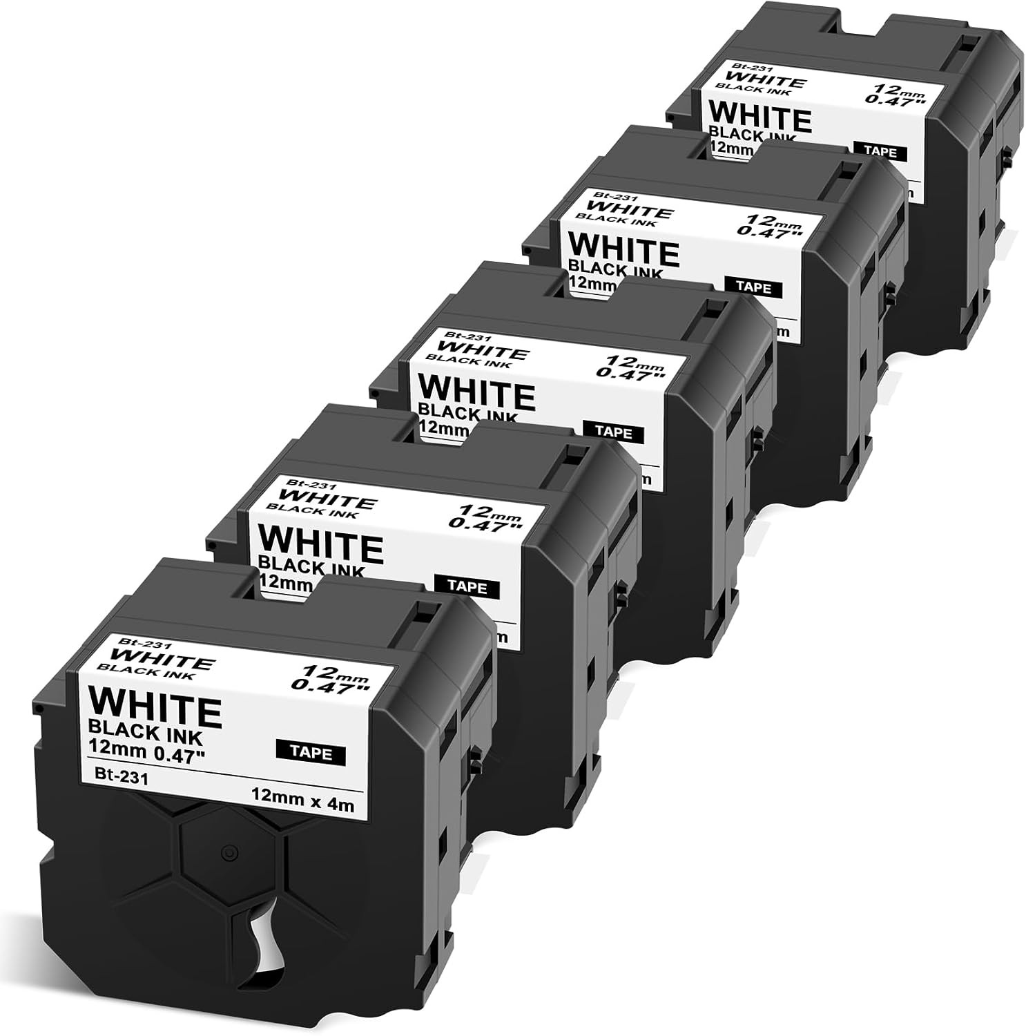 Fits Brother Btag Label Maker Tape 12mm 0.47 White Btag-231,PTouch PT-N10 PT-N20