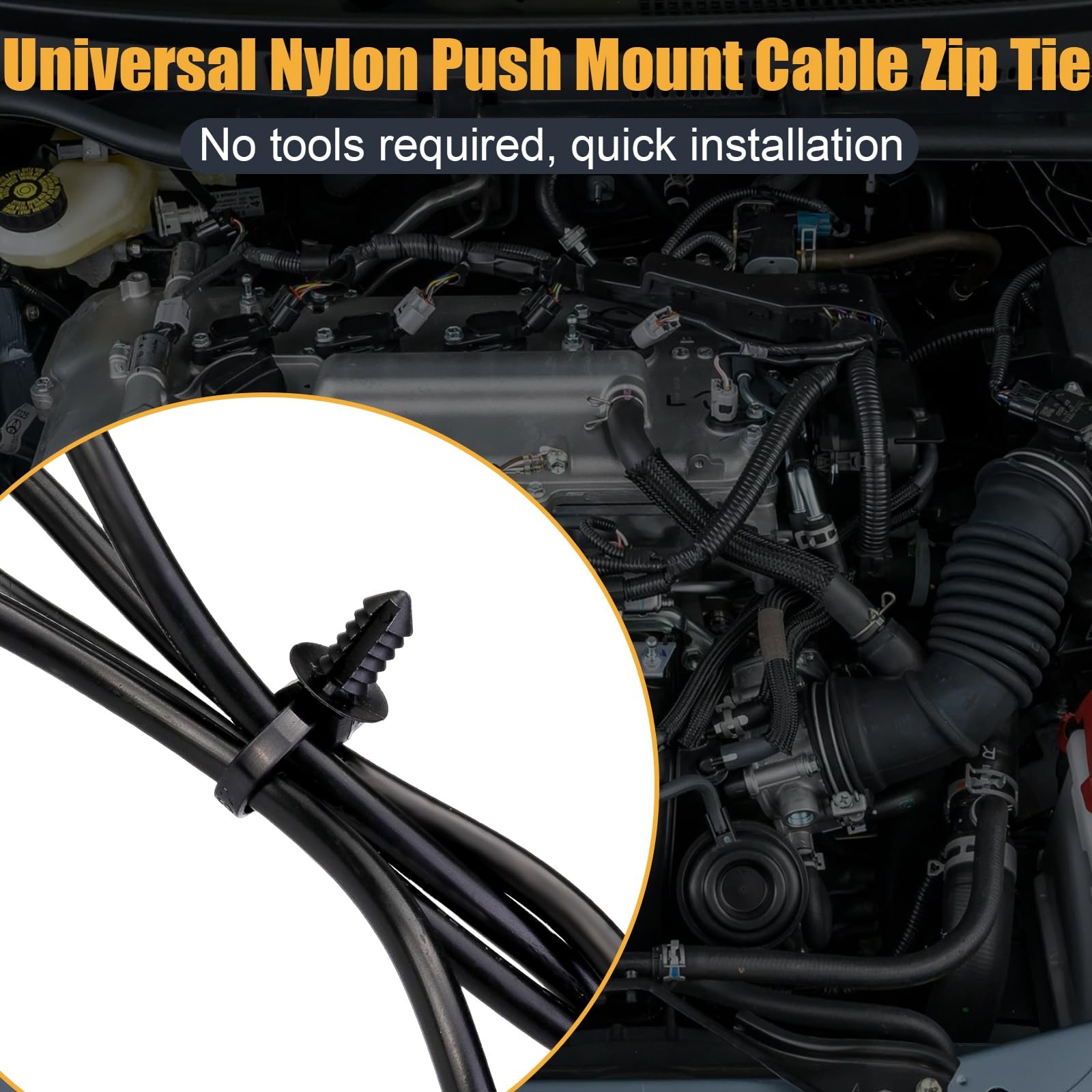 50PCS Universal Nylon Push Mount Cable Zip Tie, Heavy Duty Self Locking Zip T…