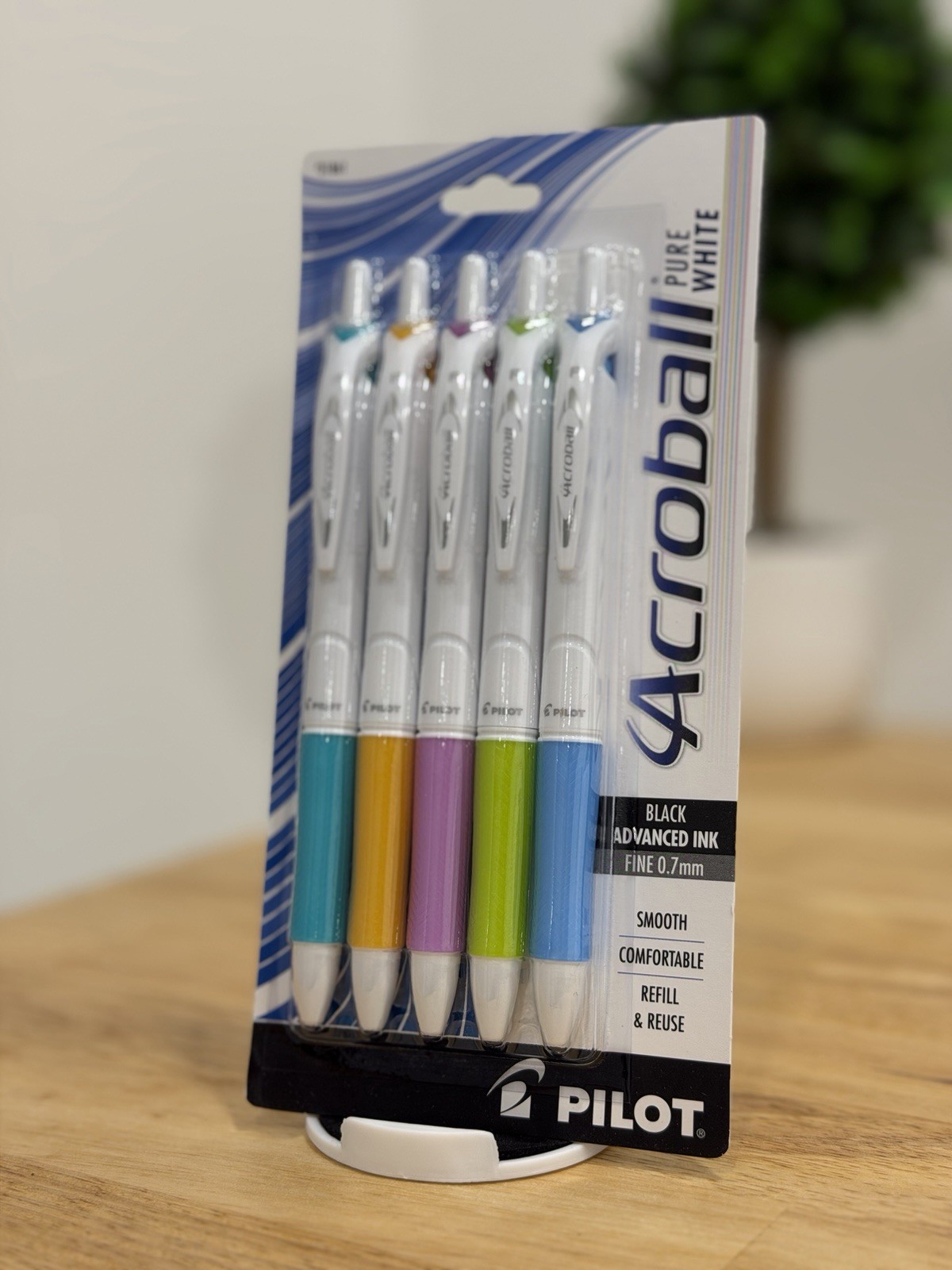 Pilot Acroball Purewhite Ballpoint Pen Fine Point 5 Count Assorted Colors