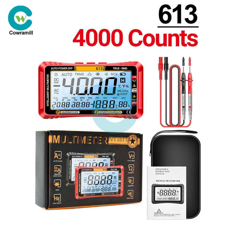 ANENG 612 613 AC/DC Digital Multimeter 4000Counts Calendar Temp Humidity Display