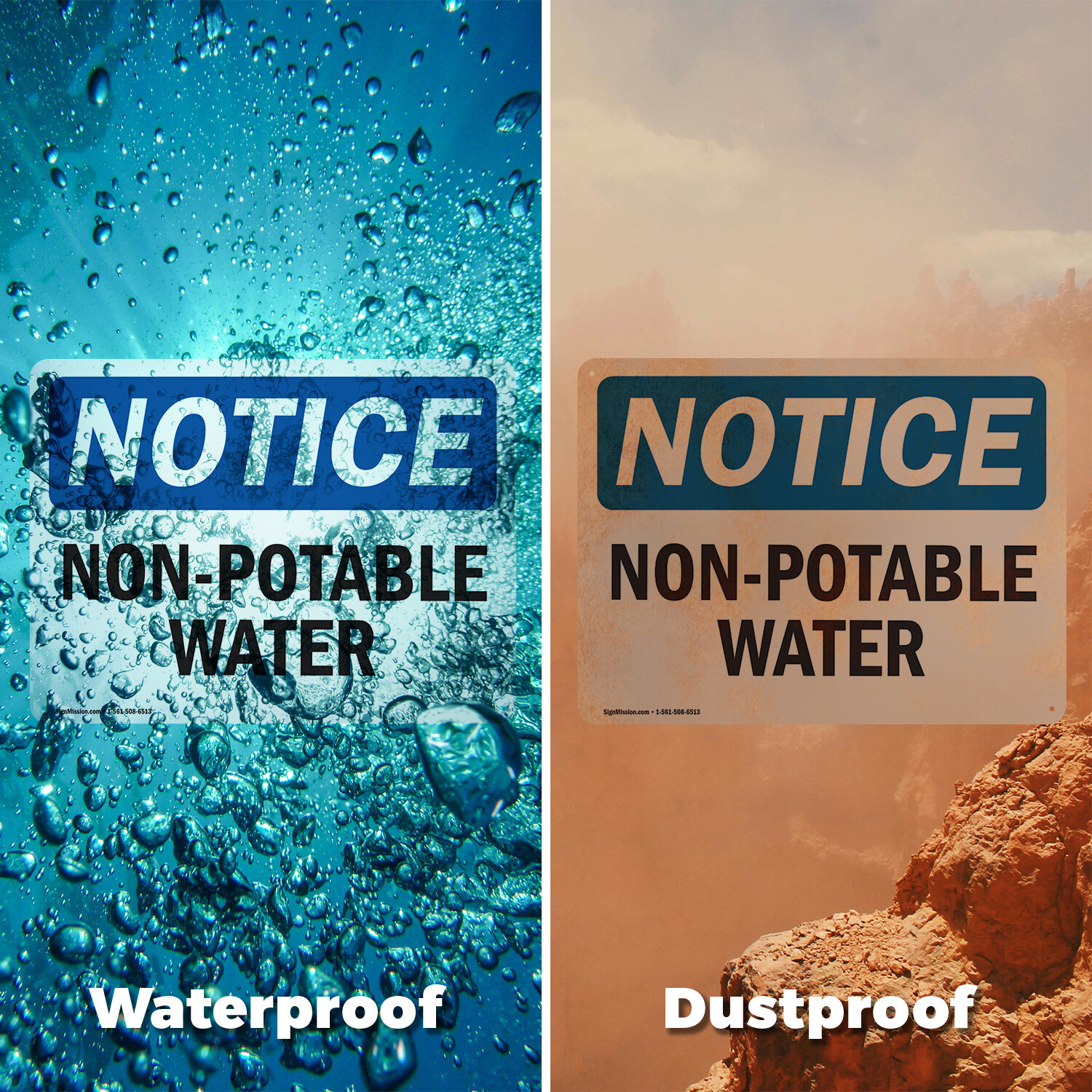 (2 Pack) Non-Potable Water OSHA Notice Sign Decal Metal Plastic