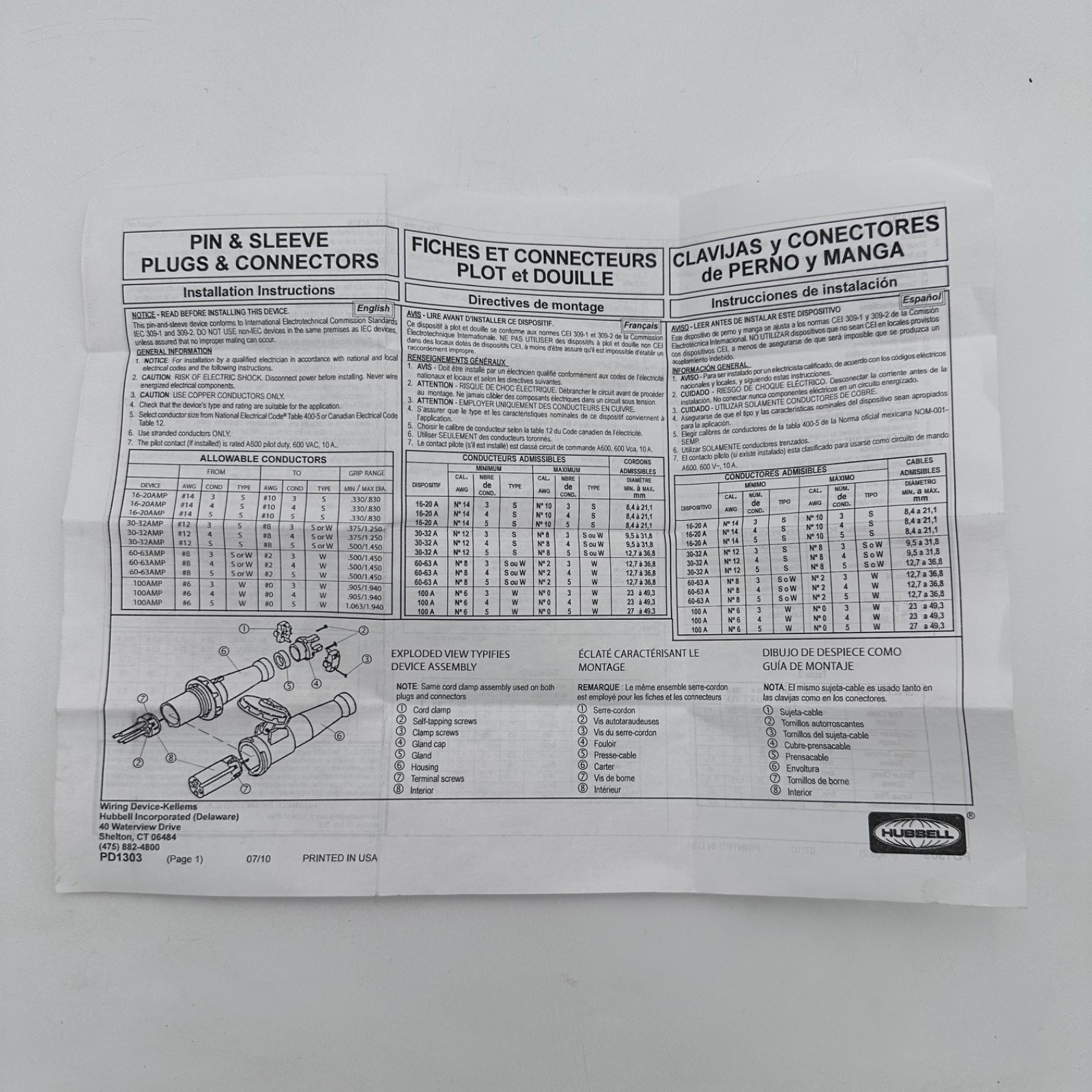 HBL560P9W Industrial Grade, Male, Plug, 60A 3-Phase Wye 120/208V AC, 4- Pole 5-W