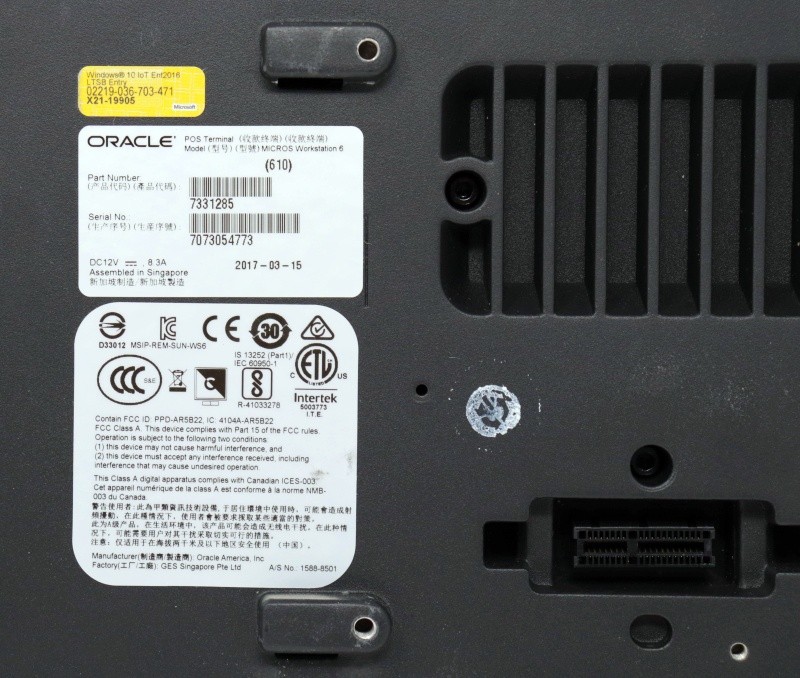 Micros Workstation6 Atom E3827 15.6 1.74GHz 4GB 7331285(610) PoS Terminal Head