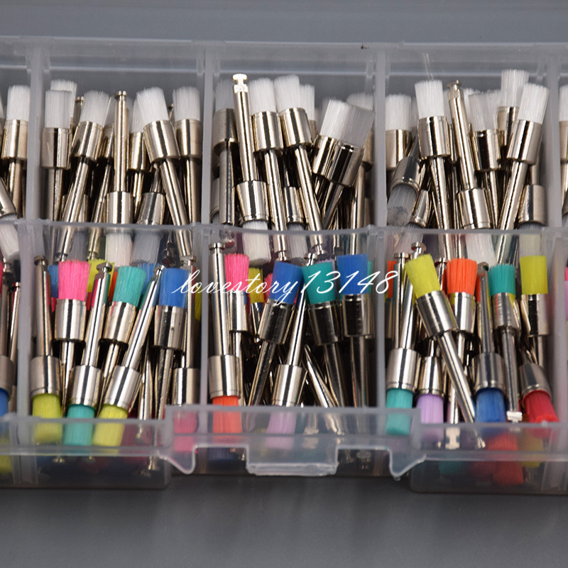 200Pc White Mixed Colors Nylon Flat Dental Polishing Polisher Brush Latch Prophy
