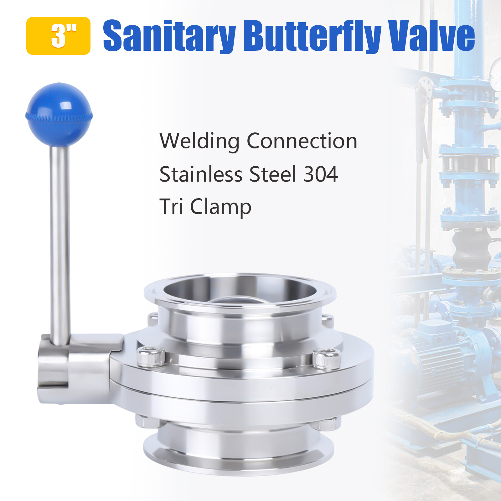 3Inch Stainless Steel 304 Sanitary Welding Butterfly Valve Tri-Clamp Pull Handle