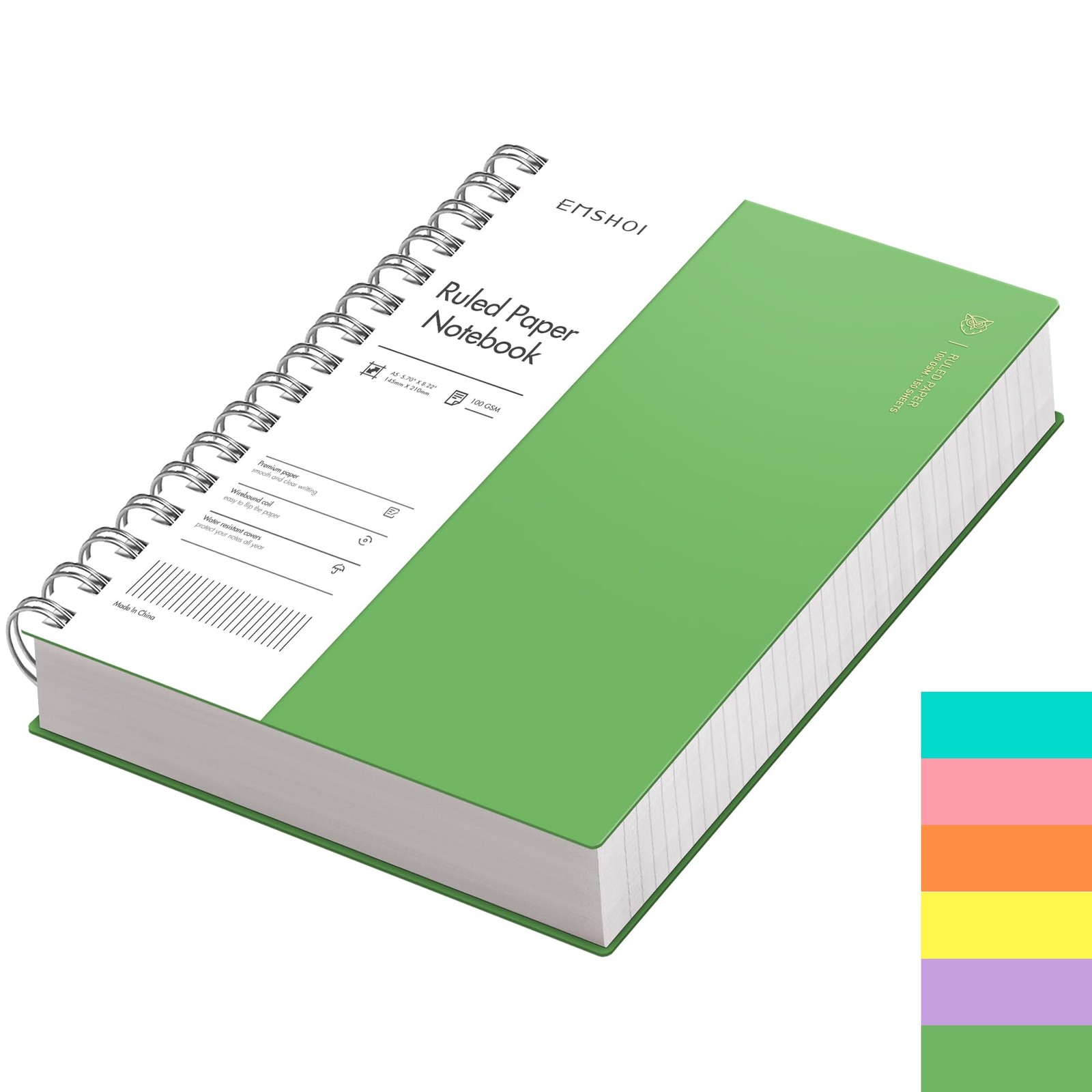A5 Green Blank Book 300 Pages Thick Spiral Notebook Waterproof Cover