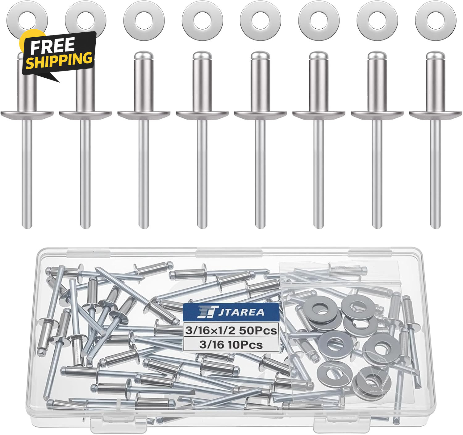 60PCS 3/16 x 1/2 Stainless Steel Pop Rivets Blind Rivet Kit with Washers Set