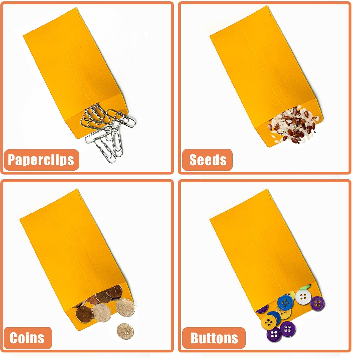 #1 300 Pcs Small Coin Envelopes 2.25″ x 3.5″ with Gummed Flap, Yellow Kraft Mini