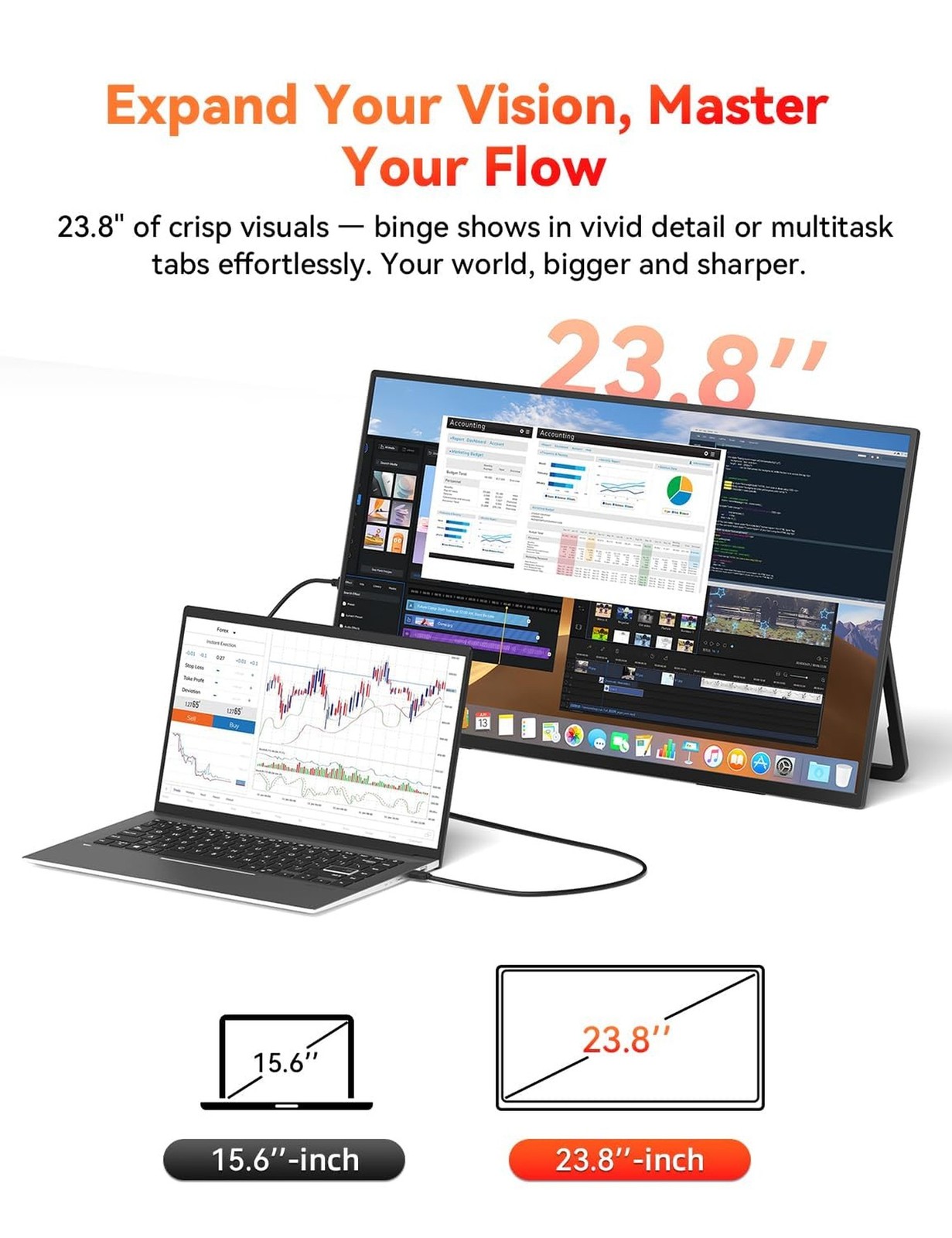 HotYeah 23.8″ 100Hz Portable Monitor, 1080P FHD 100% sRGB IPS USB-C HDMI Larg…