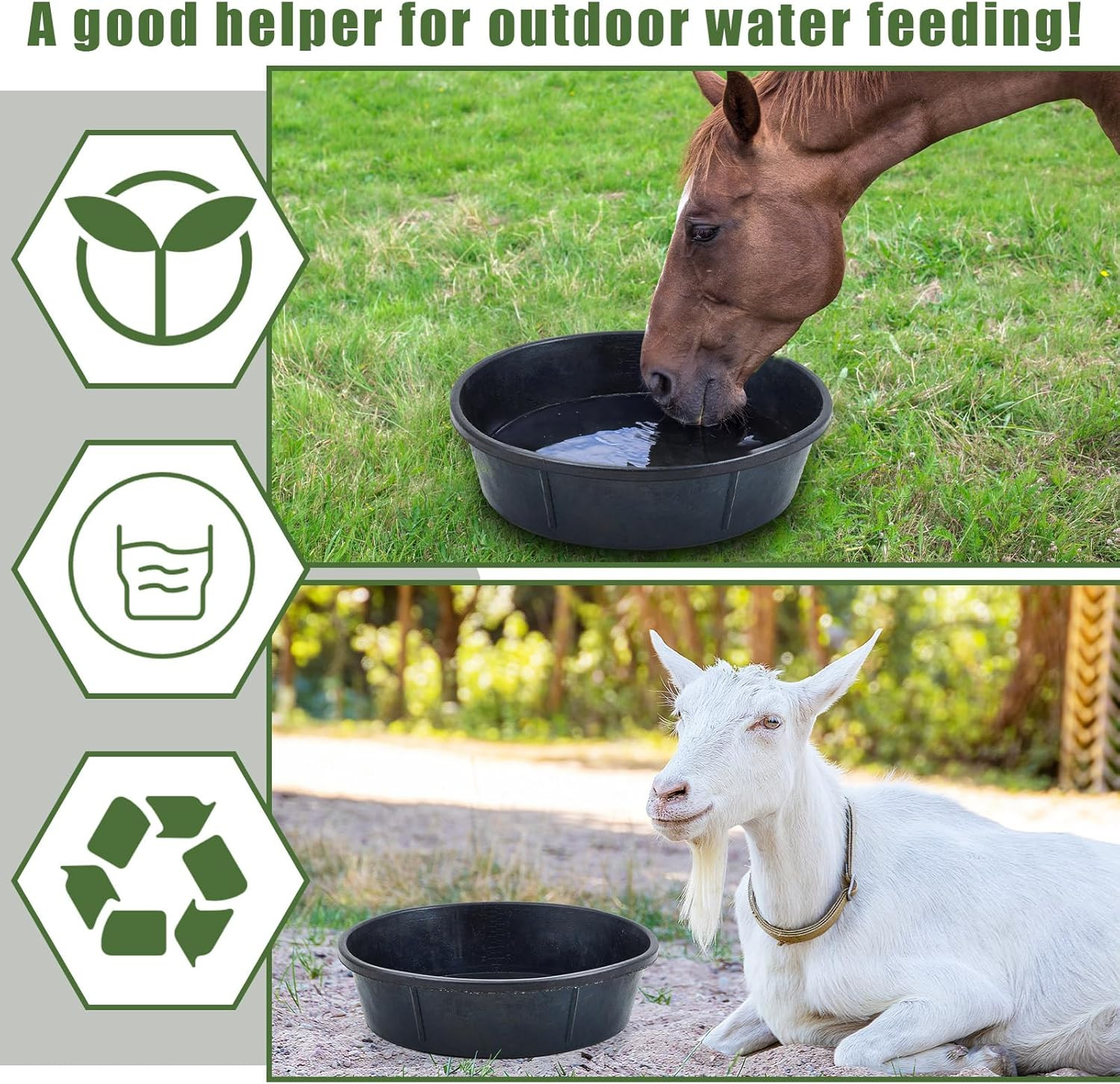 5 Pcs Rubber Feed Pan 12 Quart / 3 Gallon – Heavy Duty Utility Bowl for Horses,