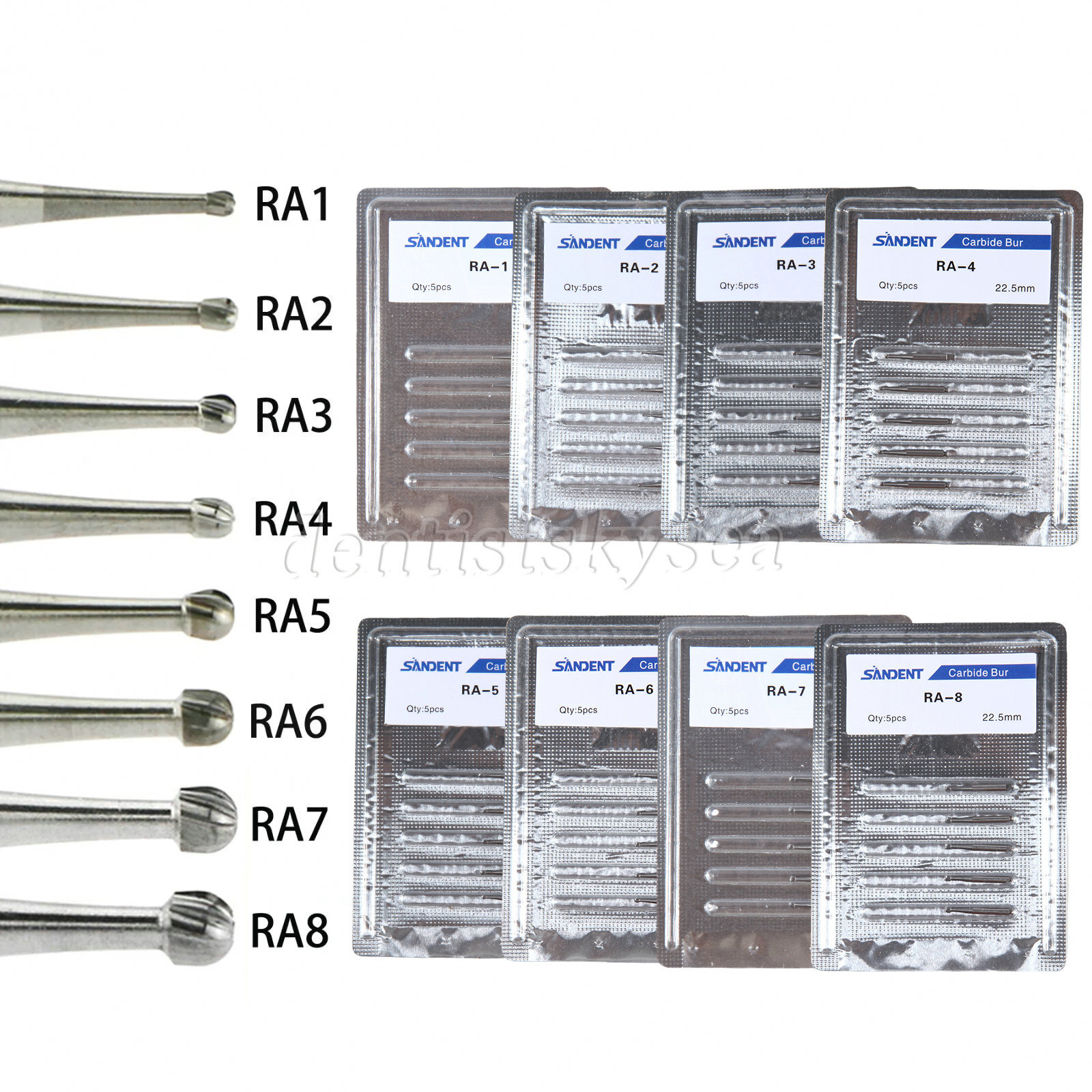 5Pcs Dental Round Carbide Bur for Slow Speed Latch Type RA 1# – 8# Burs