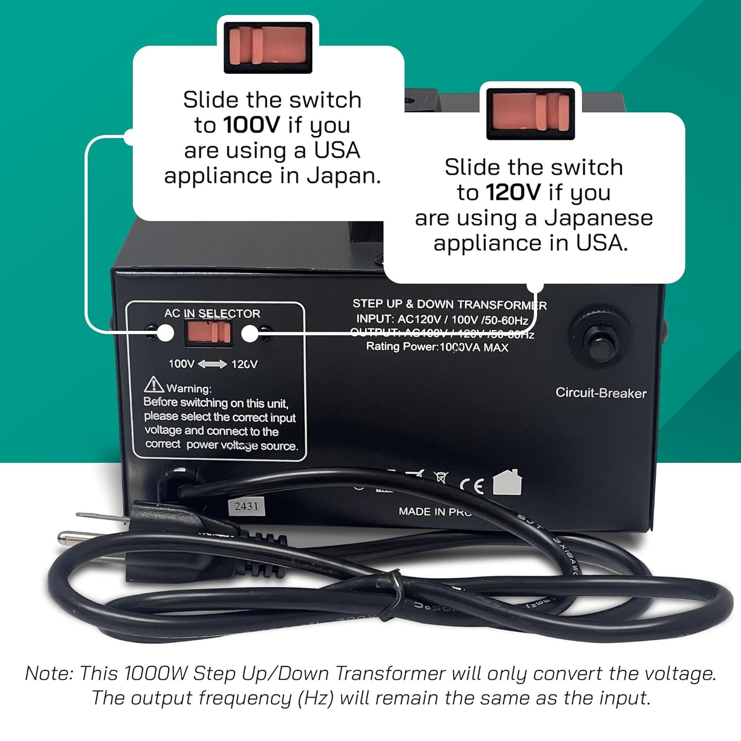 1000W Step-Up/Step-Down Transformer with Dual Sockets – Premium Copper Coil, Noi
