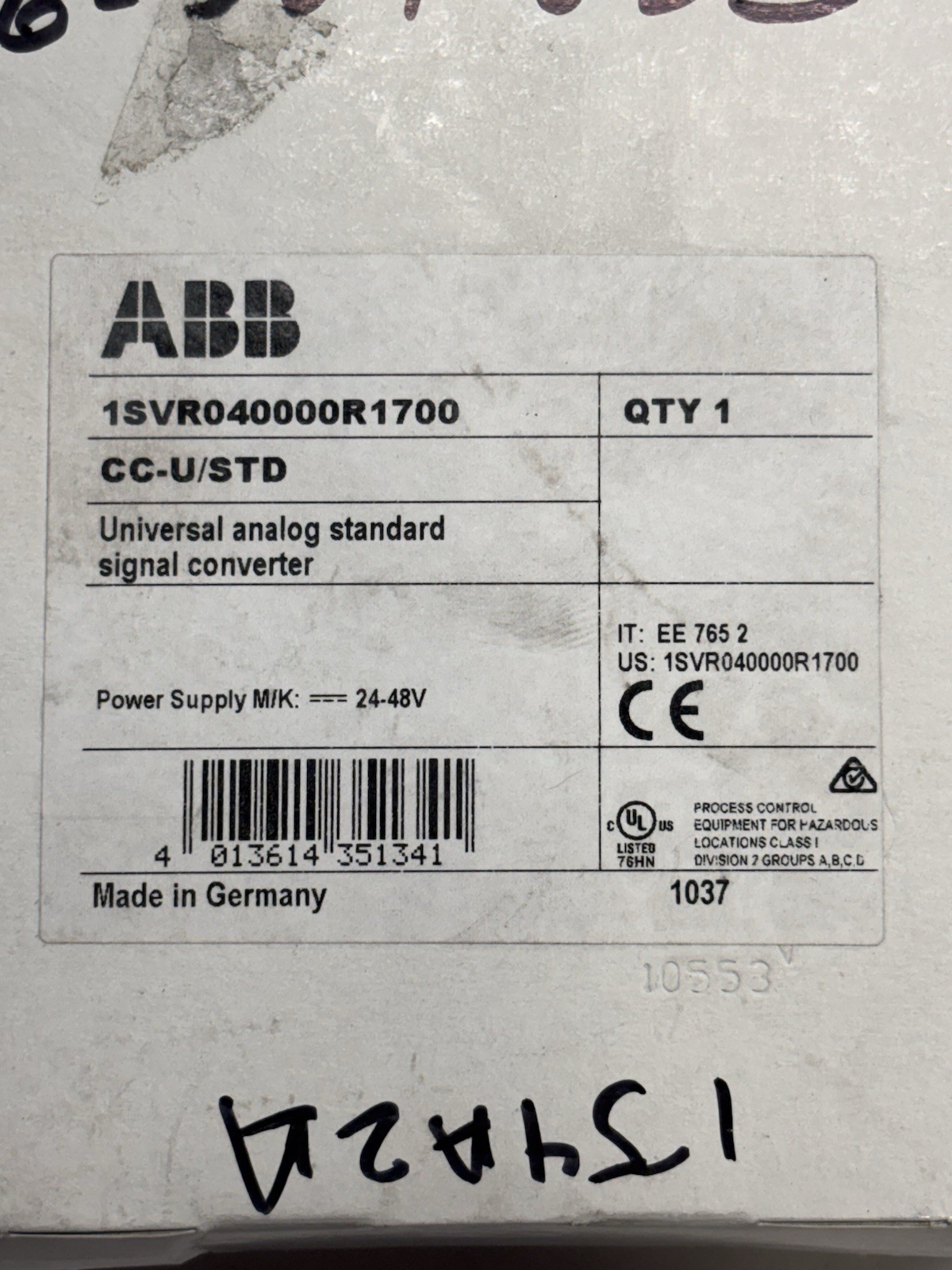 NEW ABB CC-U/STD UNIVERSAL ANALOG SIGNAL CONVERTER 110-240VAC 1svr040000r1700