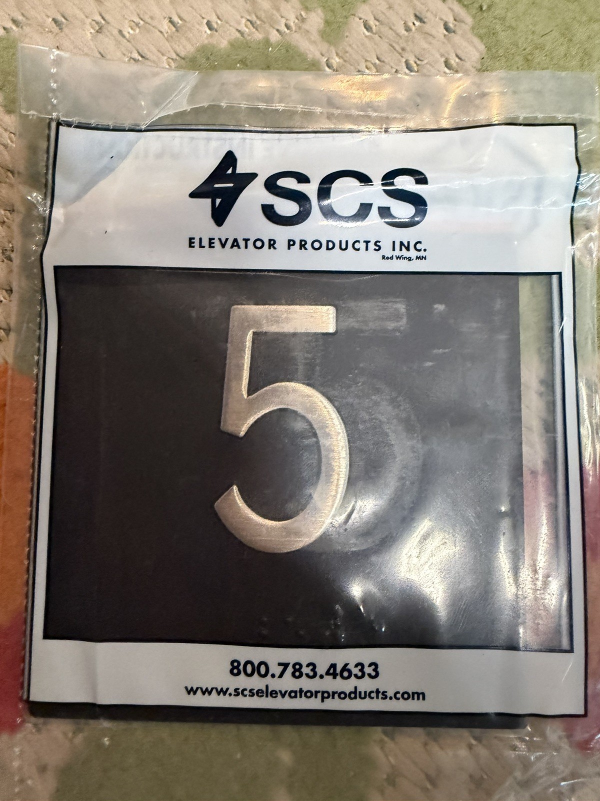 SCS Products Elevator Jamb Plate Sign with Raised Floor Number and Braille 5