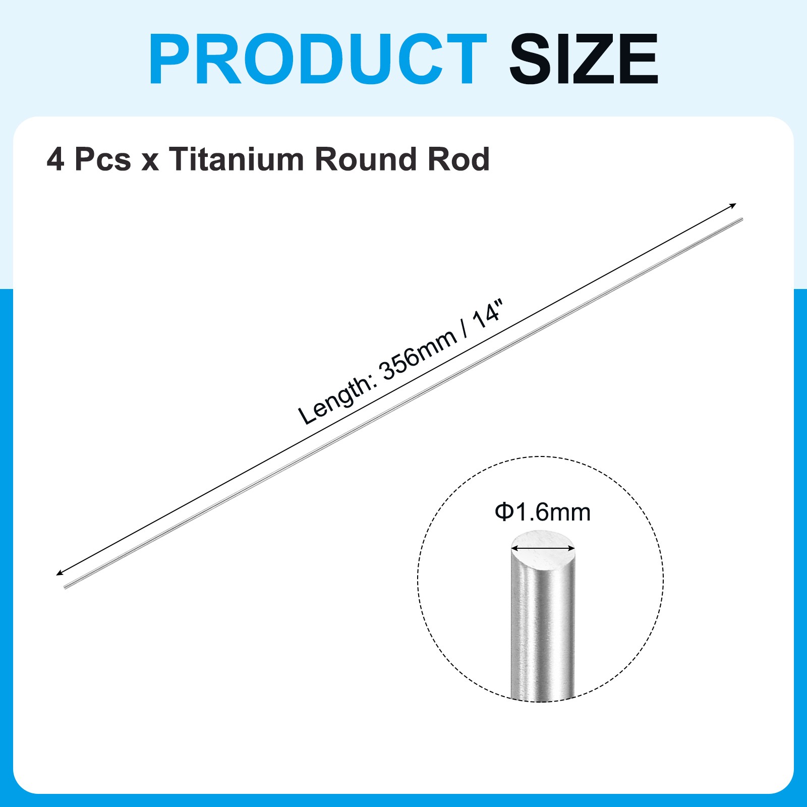 4 pcs 1.6mm Dia 356mm Length GR5 Metal Solid TC4 Titanium Round Bar[0.06 x 14IN]