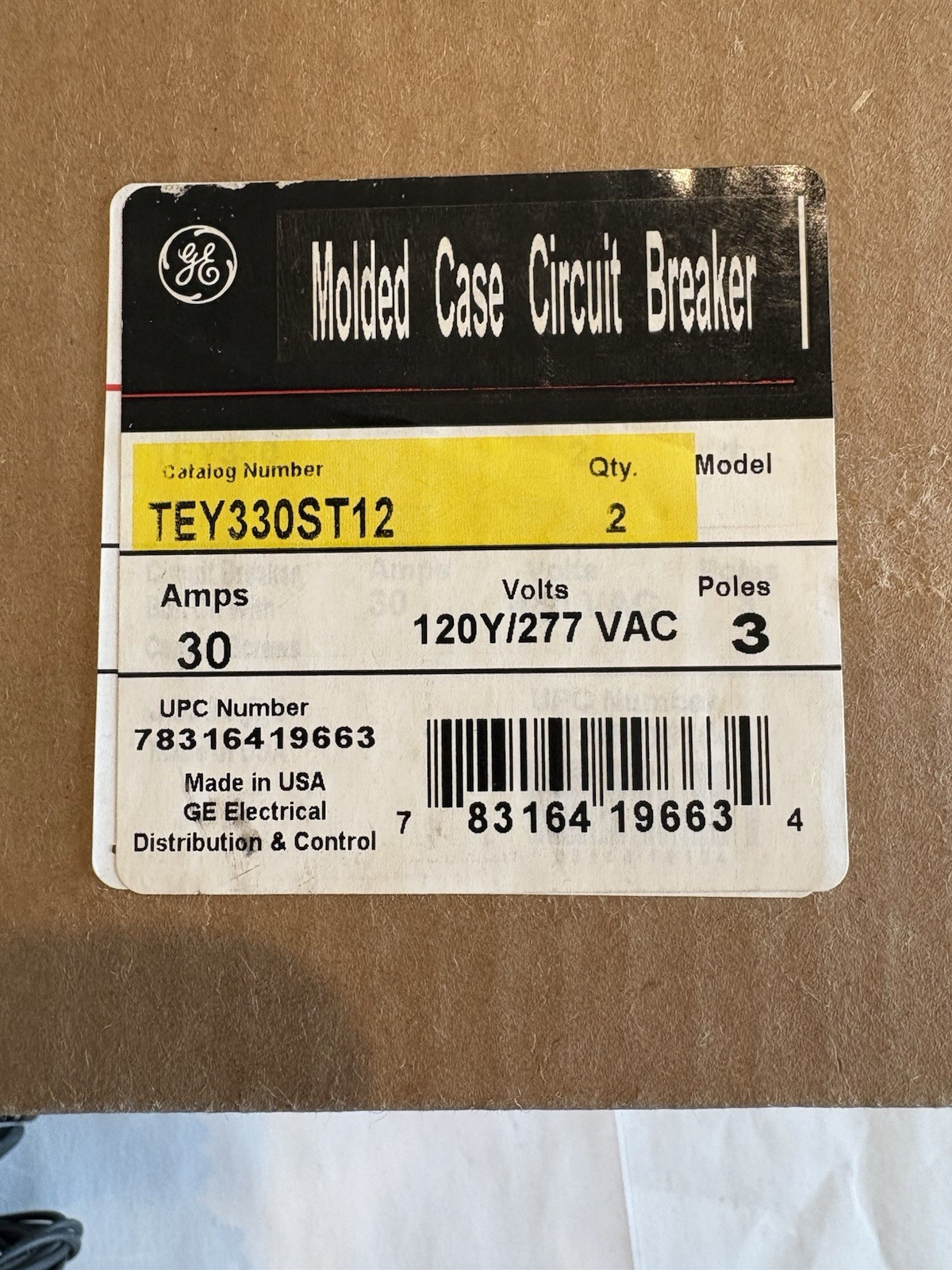 NEW GE TEY330ST12 Circuit Breaker 3 POLE 30AMP W/ 120V SHUNT TRIP NEW