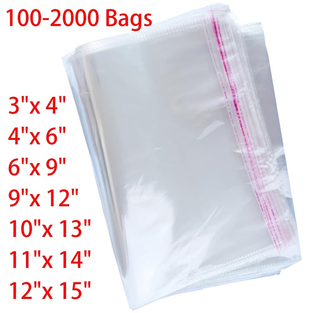 Resealable OPP Bags 1 Mil Thick – 7 Sizes, Crystal Clear Self Adhesive Poly Bags