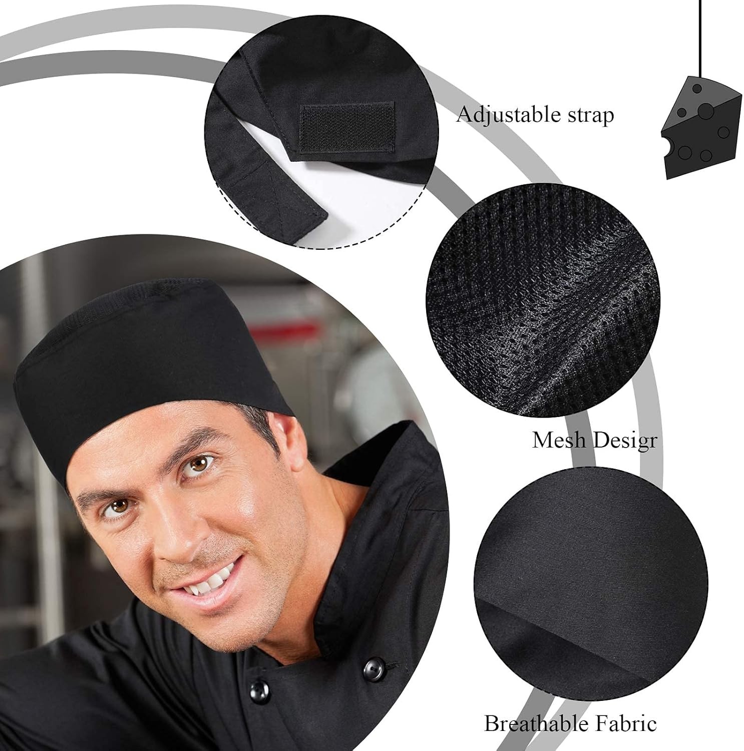 Sintege Unisex Chef Hats for Men Women Adult Adjustable Chef Beanie Caps with Br