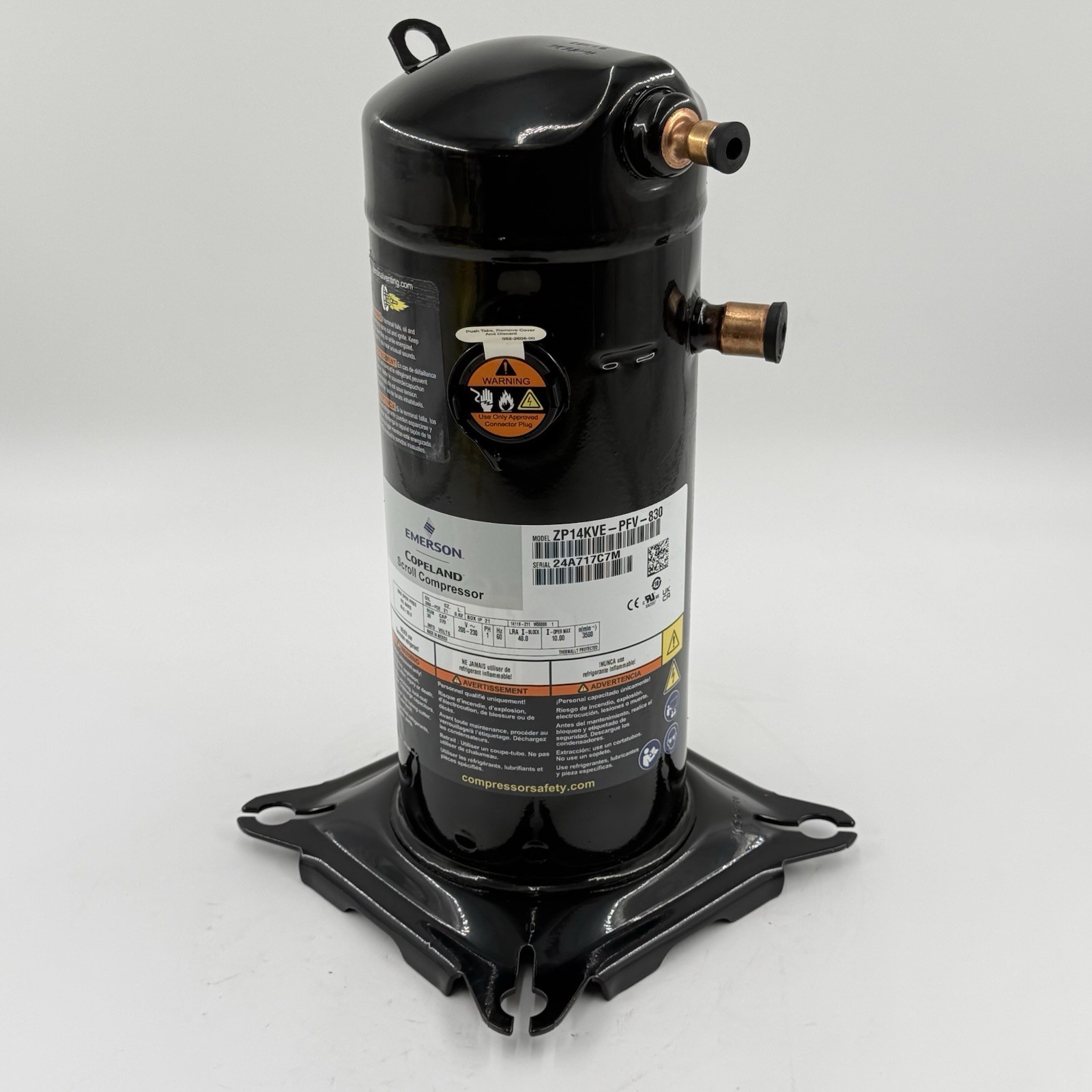 Copeland Compressor ZP14KVE-PFV-830 14,000 Btu R-410a 208/230 V Single Phase New