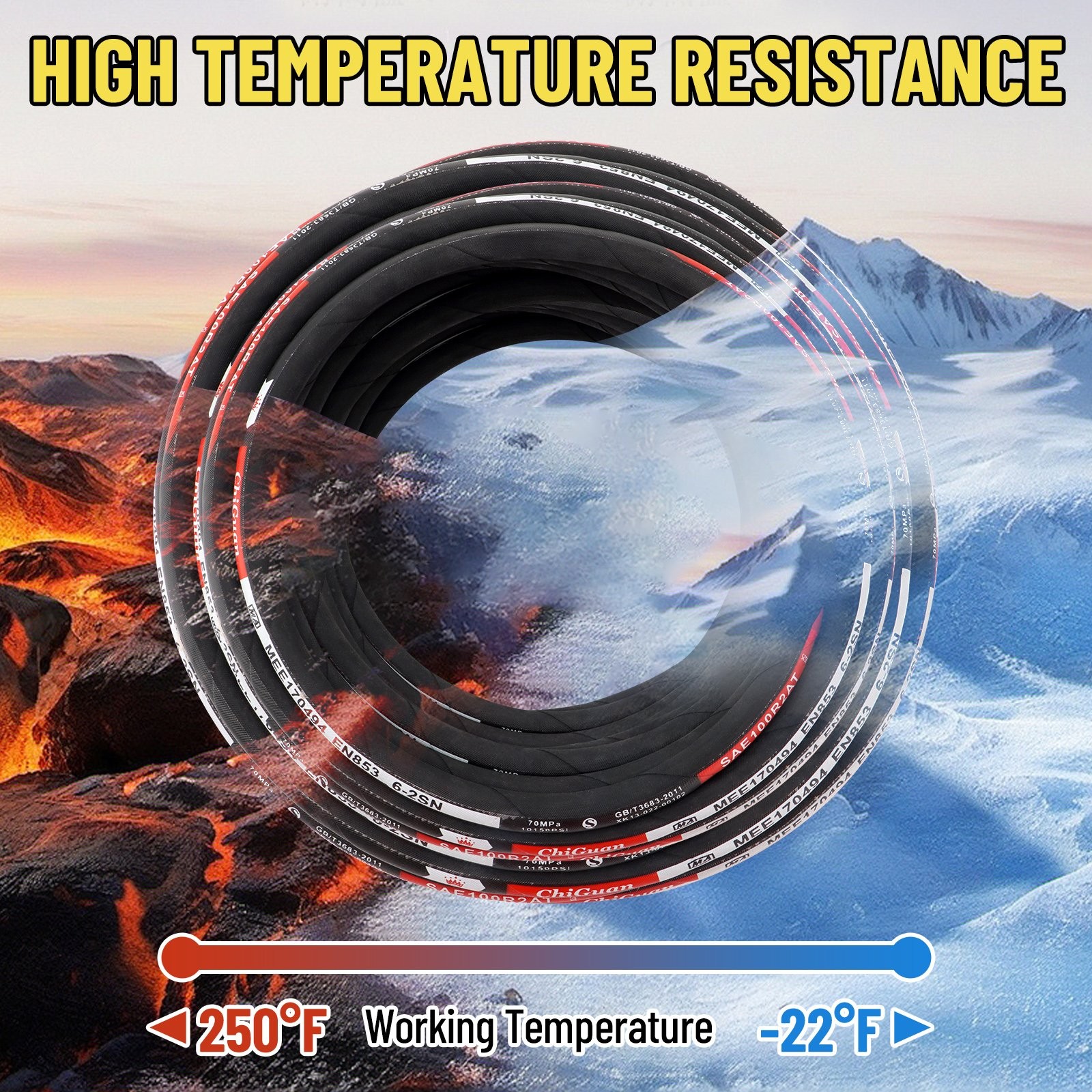 50FT Hydraulic Hose + 16 Fittings Straight & 90° 1/4″ JIC Female & 1/4 NPTF Male