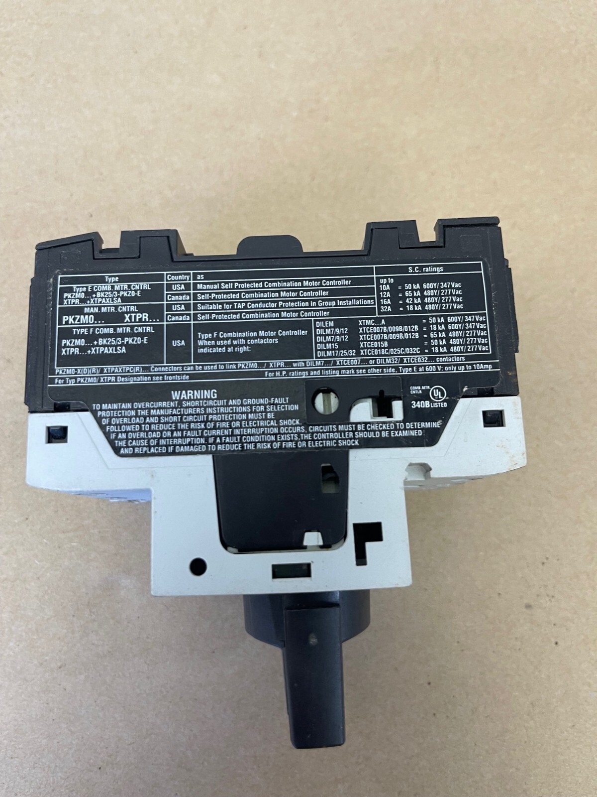 Eaton PKZM0-20 Manual Motor Starter, 50/60Hz, 600VAC, 20A – PARTS ONLY