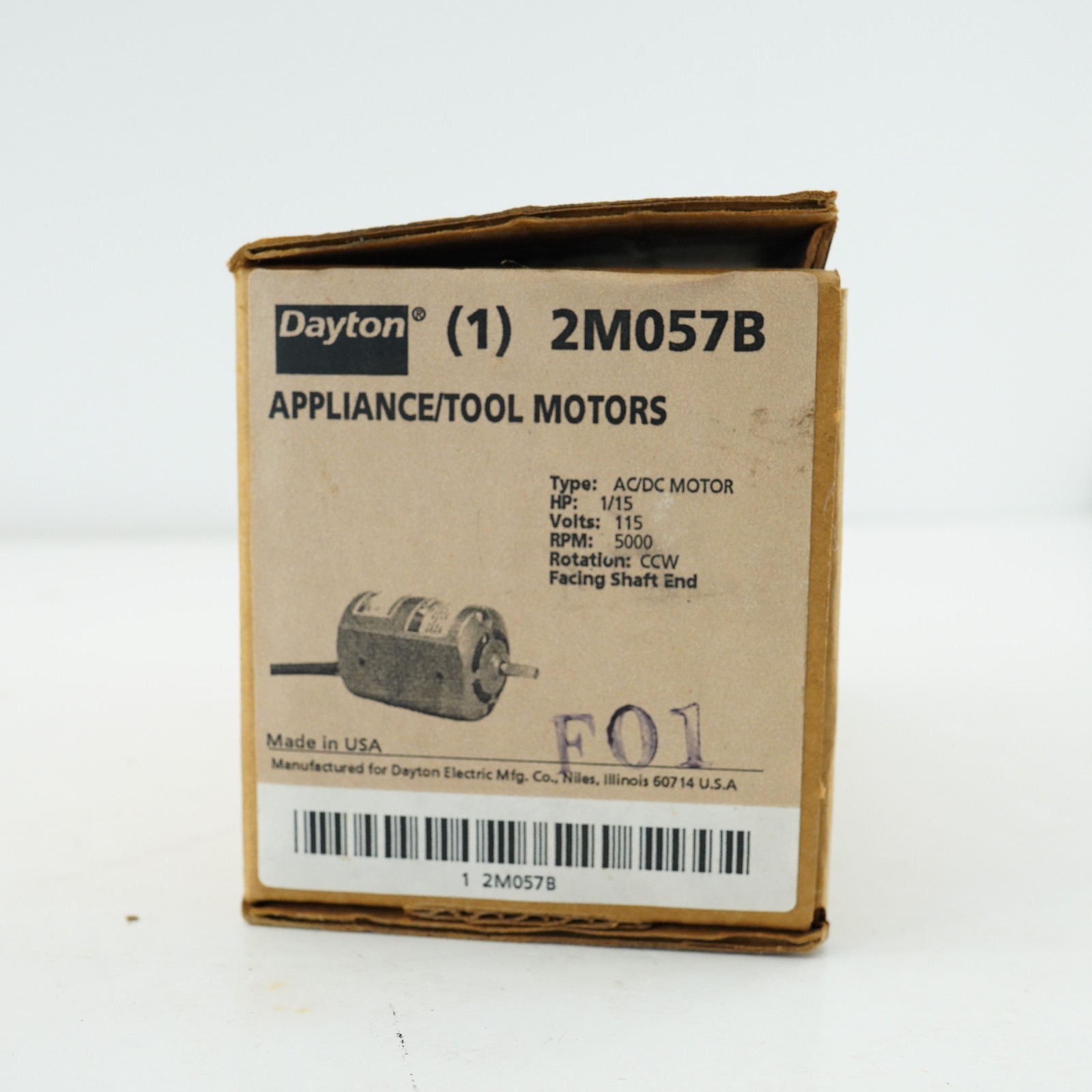 DAYTON 2M057B APPLIANCE AC/DC MOTOR 1/15HP 5000 RPM 115V CCW Rotation NOS