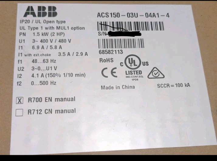ABB ACS150-03U-04A1-4 VFD Micro Drive 2HP 480V 3-Ph 4.1A NIB Qty Avail x2