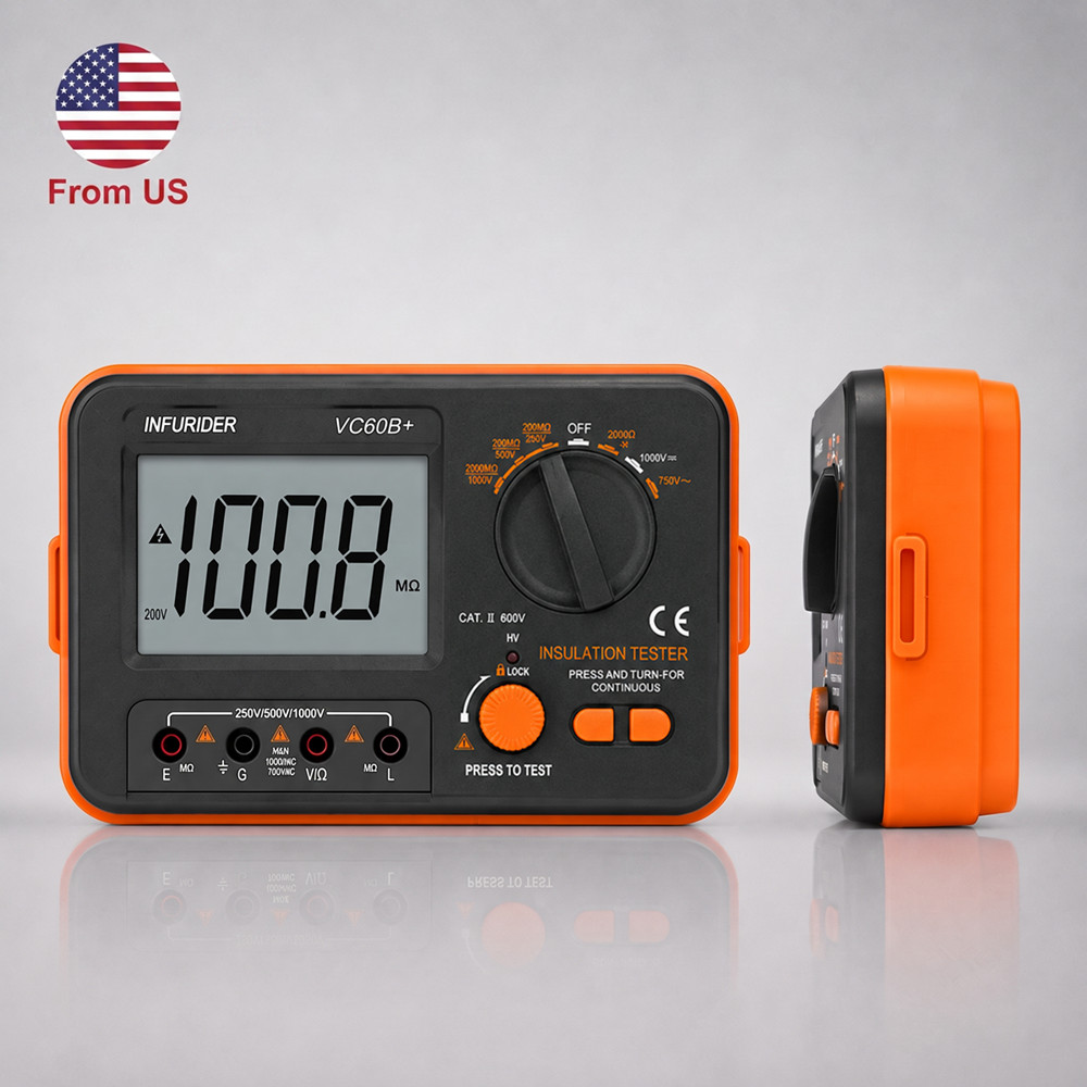Digital Insulation Tester 250V/500V/1000V 2000MΩ 19999C Backlit LCD Data Hold
