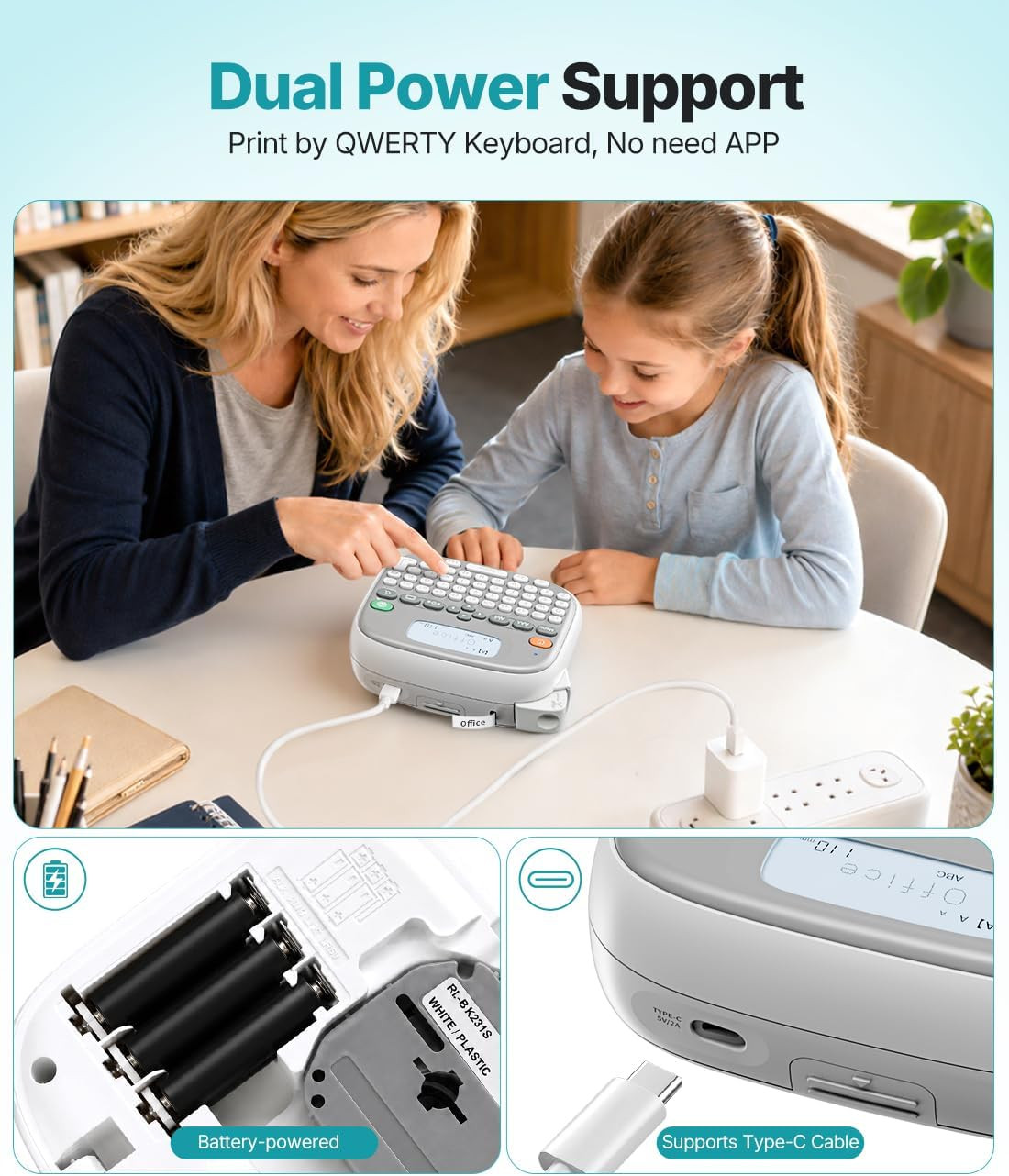 Portable Label Maker with QWERTY Keyboard and Waterproof Tape, White