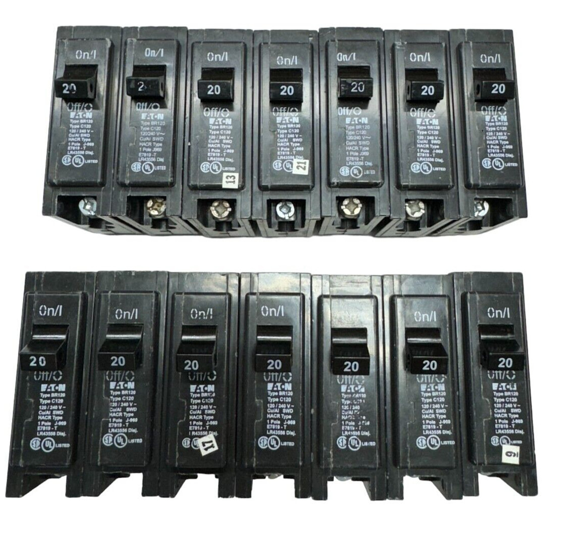 (Pack of 2) Eaton BR120 Circuit Breaker 1-Pole 20A, 120/240V, Type C120