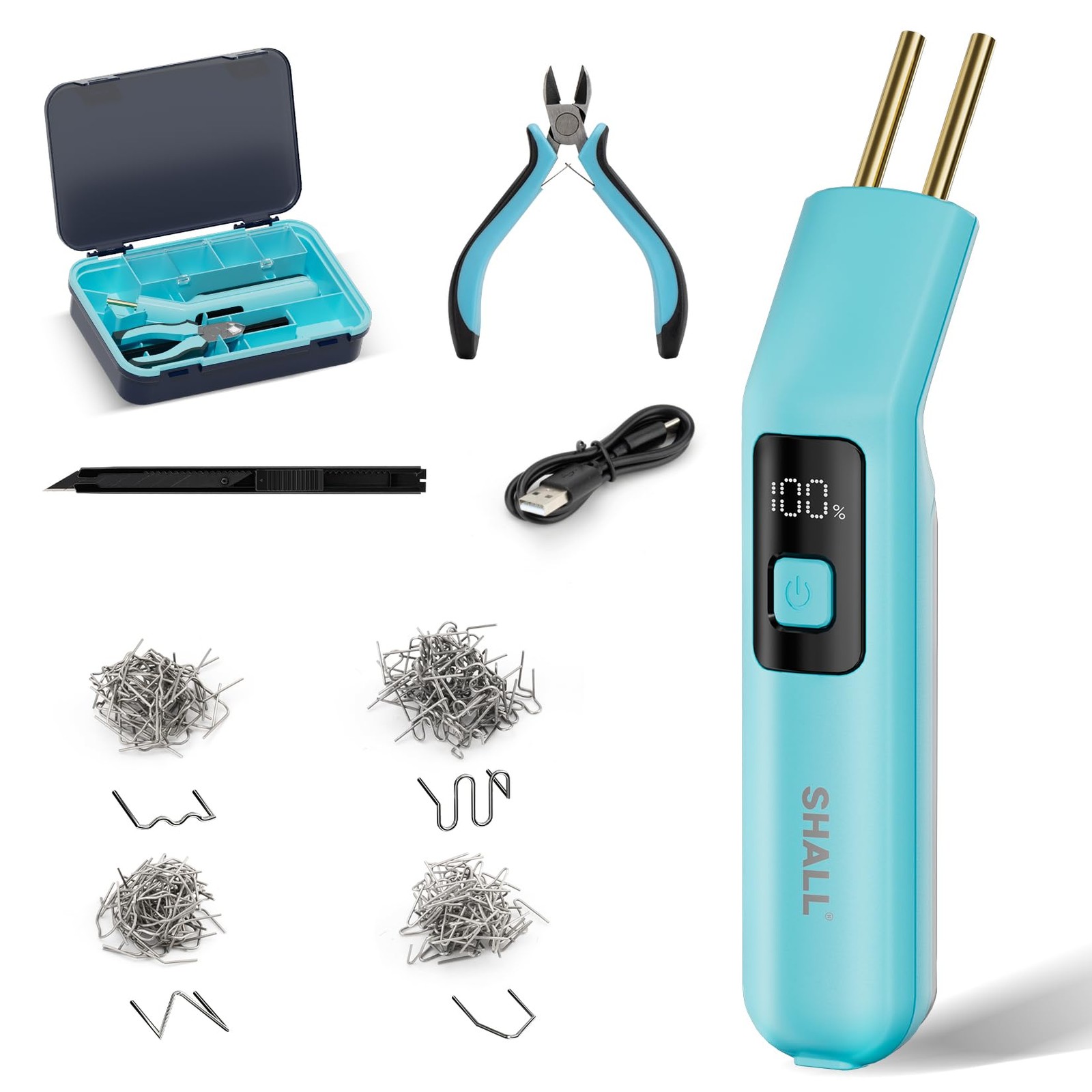 SHALL Plastic Welder, Cordless Welding Kit with 200 Staplers, Blue