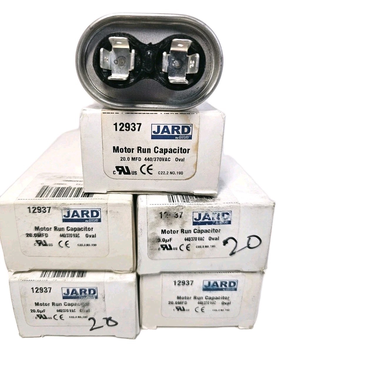 Pack Of 5 JARD by Mars 12937 Motor Run Capacitor 20.0 MFD, 440/370VAC, Oval